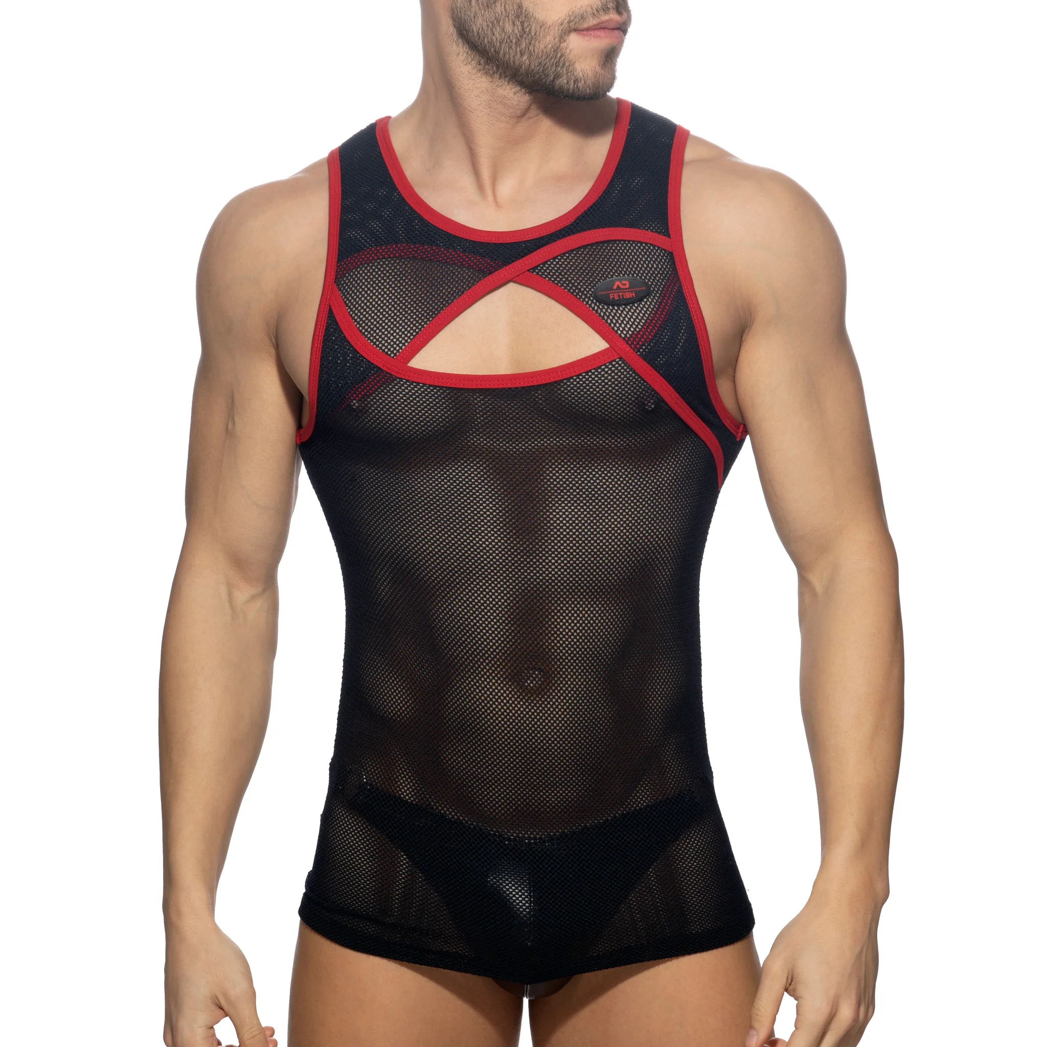 AD Fetish Crossed Mesh Tank Top Red ADF161 - Image 2