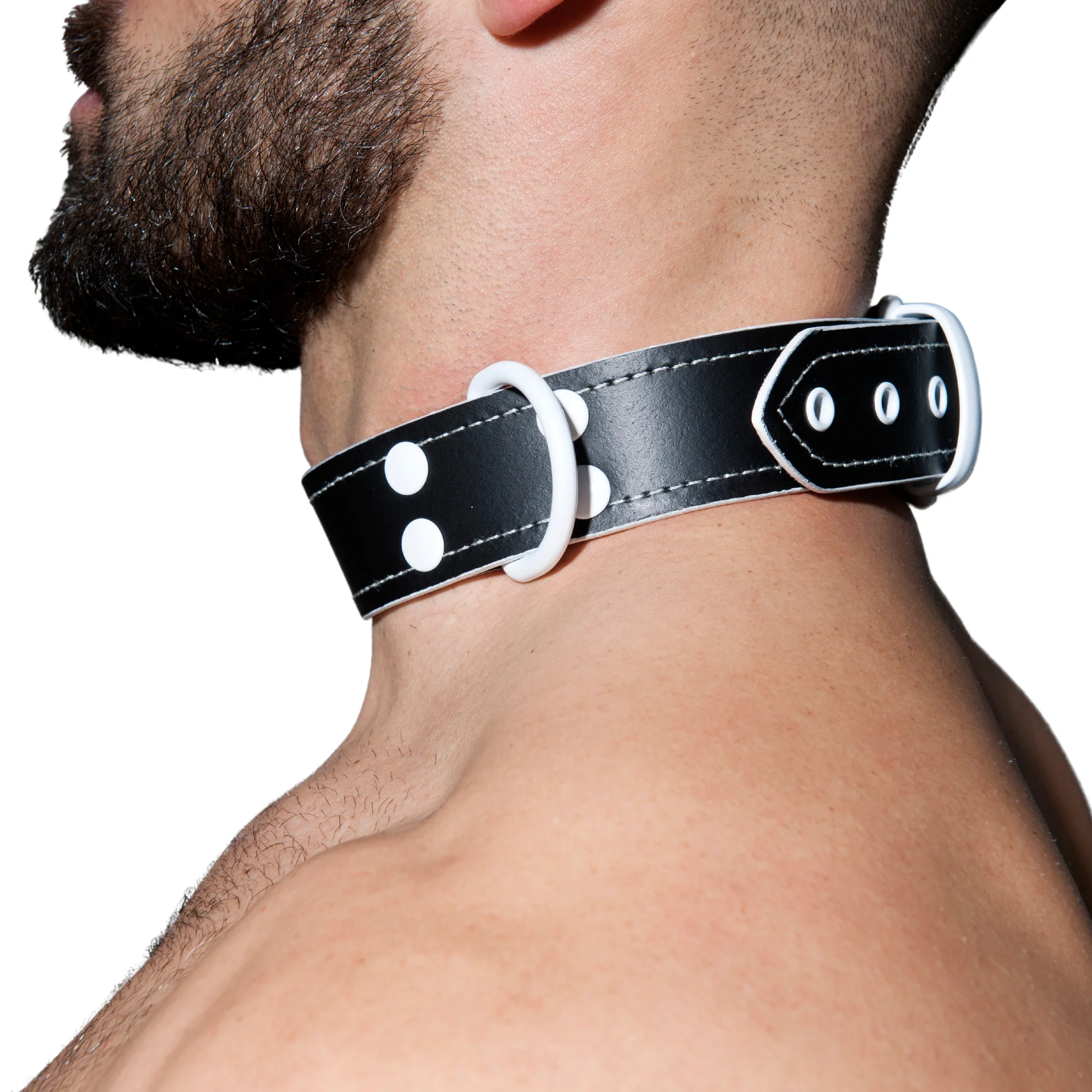 AD Fetish Leather Collar White ADF44 - Image 3