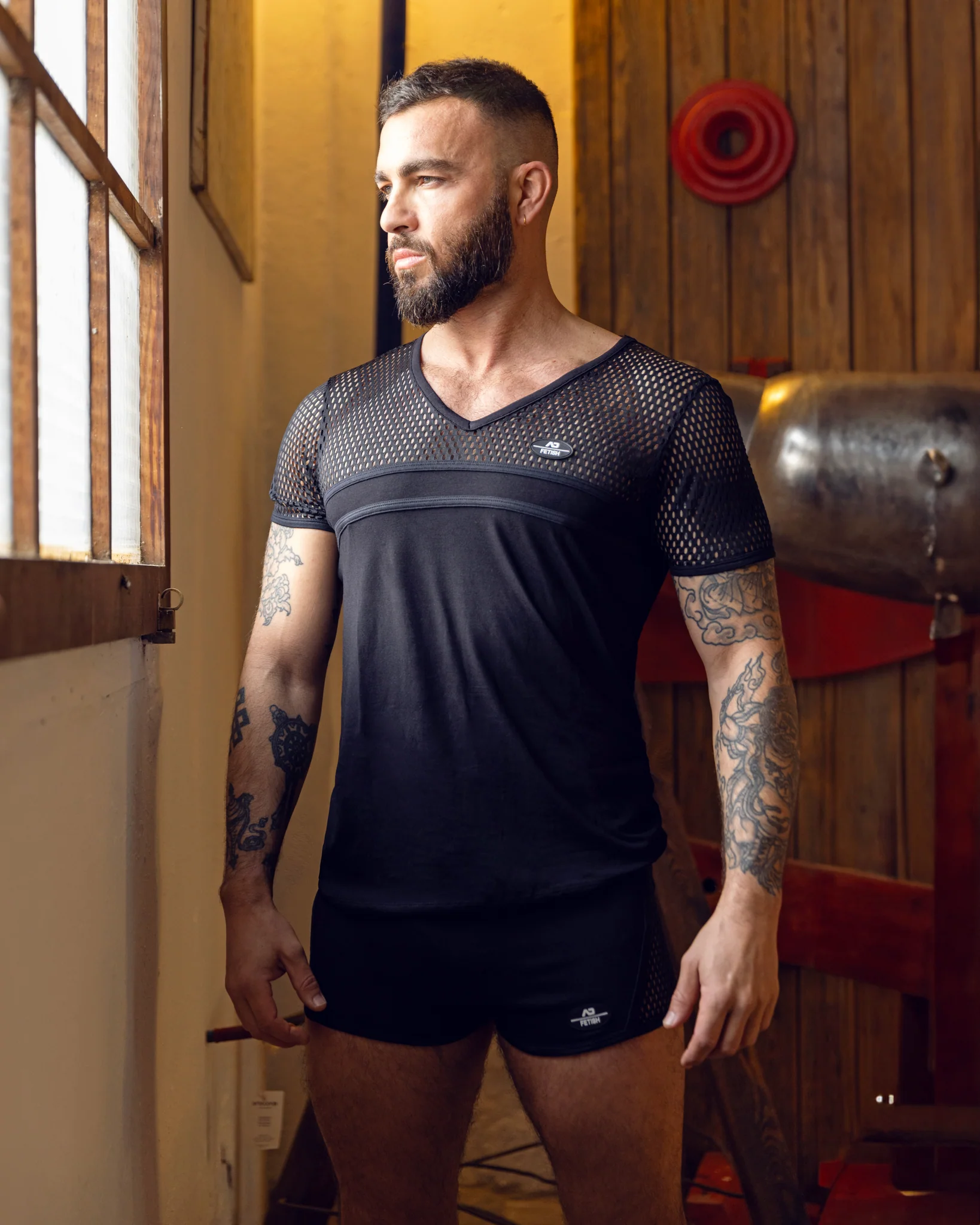 AD Fetish Mesh-Striped Shorts Black ADF169 - Image 5