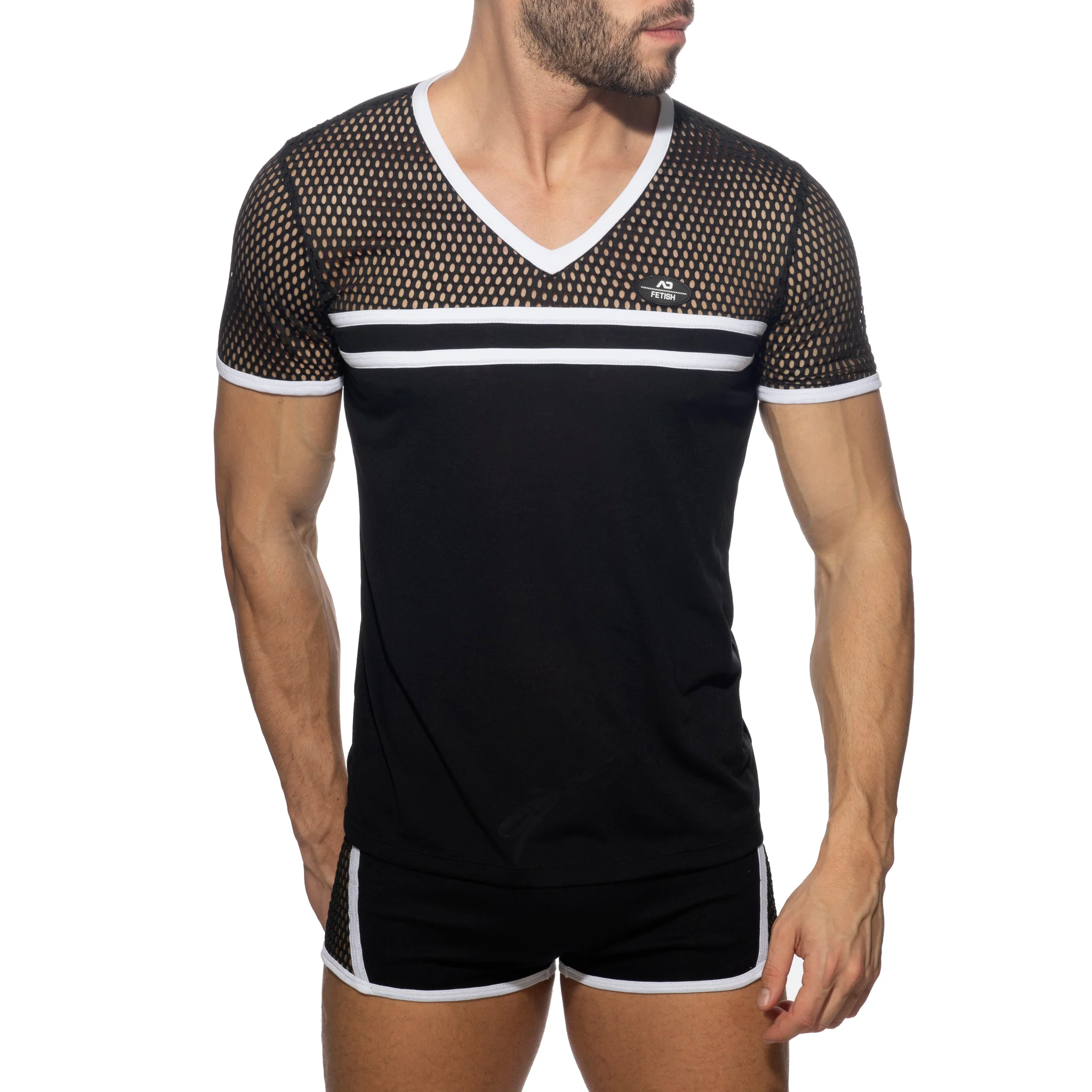 AD Fetish Mesh-Striped T-Shirt White ADF166 - Image 2
