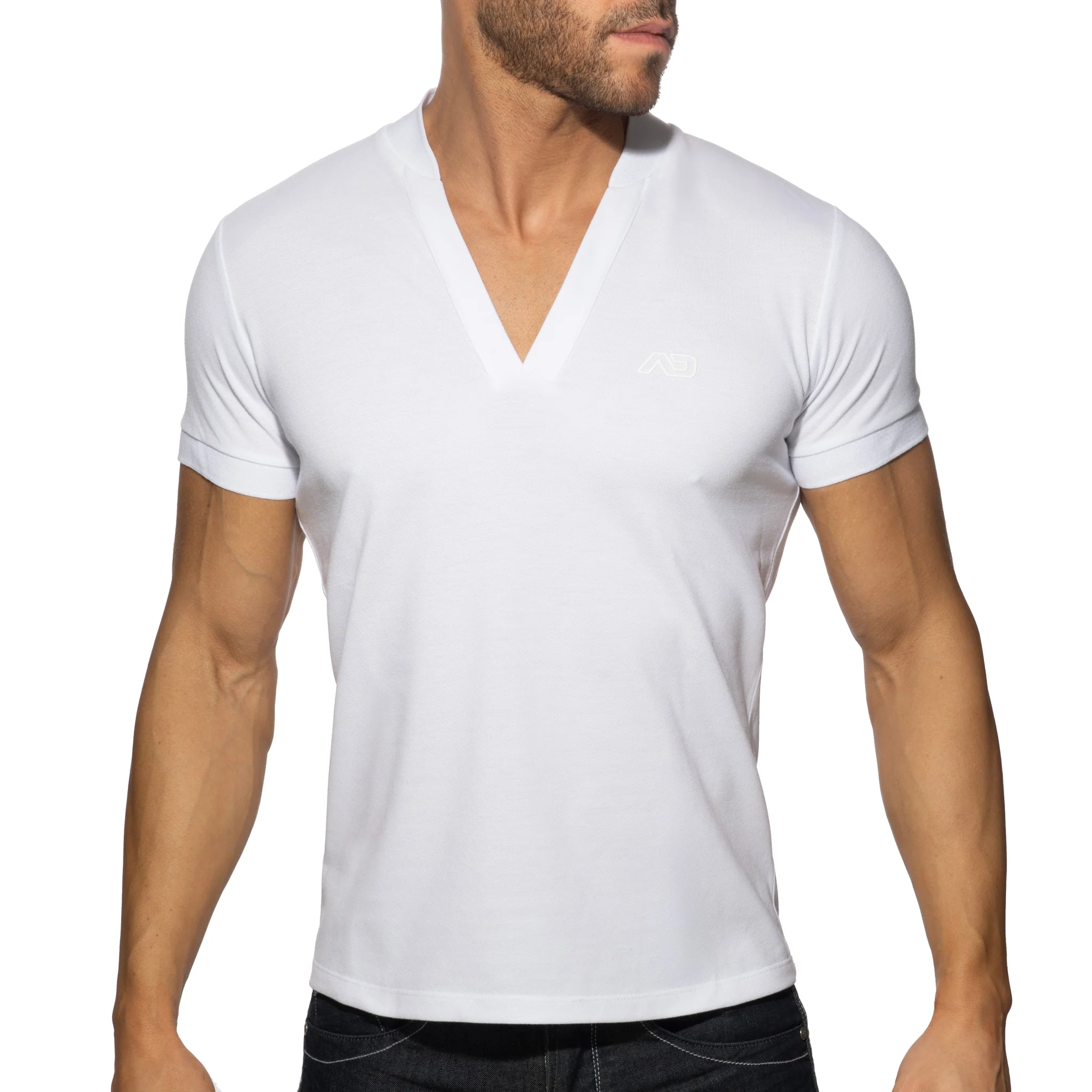 Addicted AD V-Neck Polo Shirt White AD1258 - Image 2