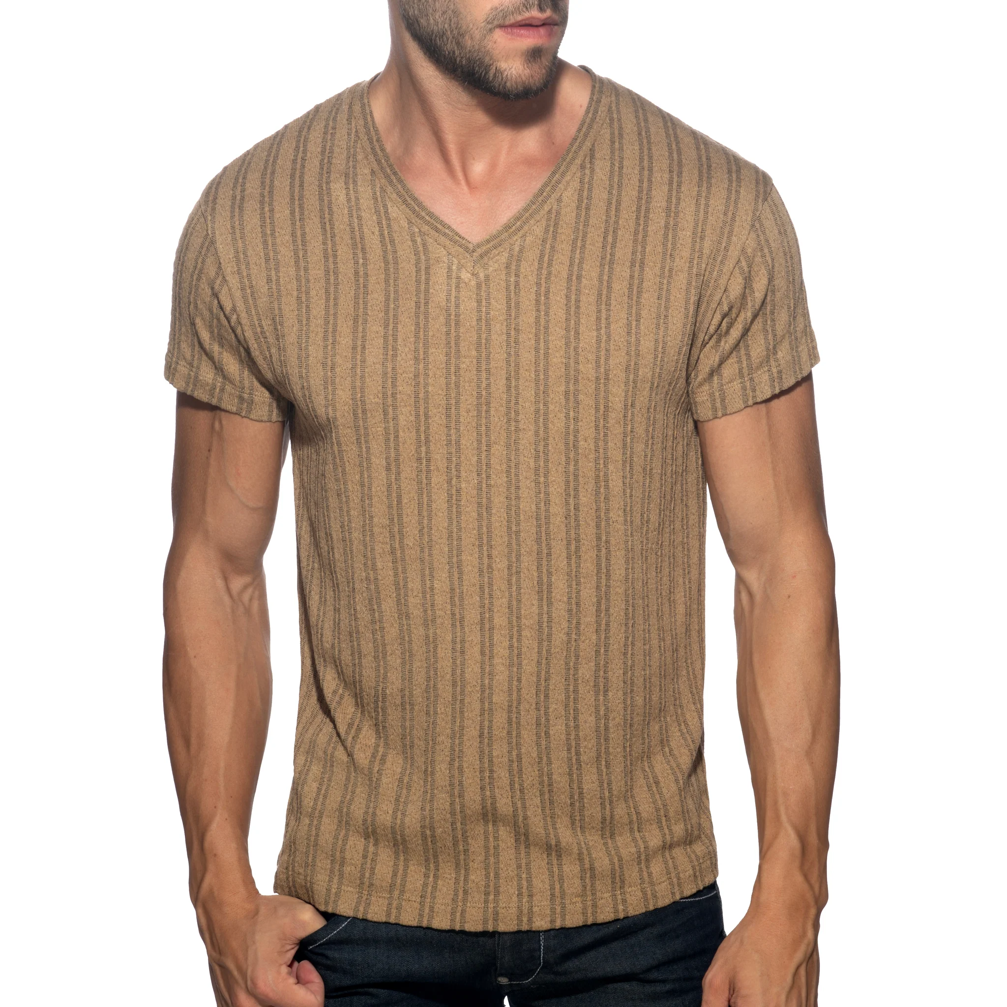 Addicted Barley V-Neck T-Shirt Brown AD1387 - Image 2