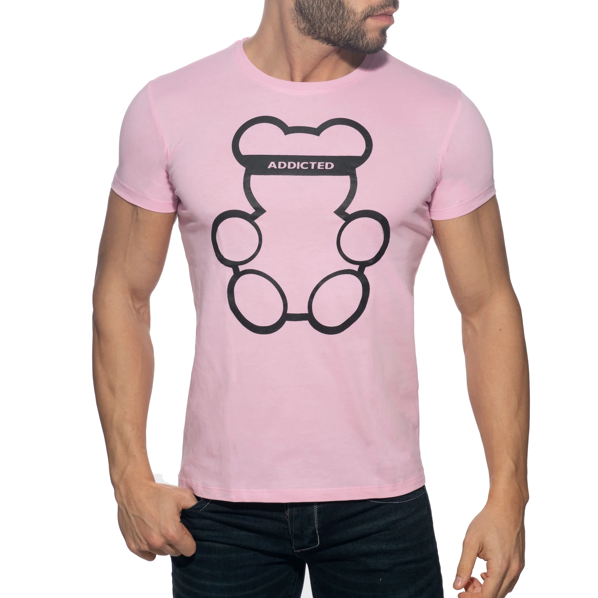 Addicted Bear Round Neck T-Shirt Pink AD424 - Image 2