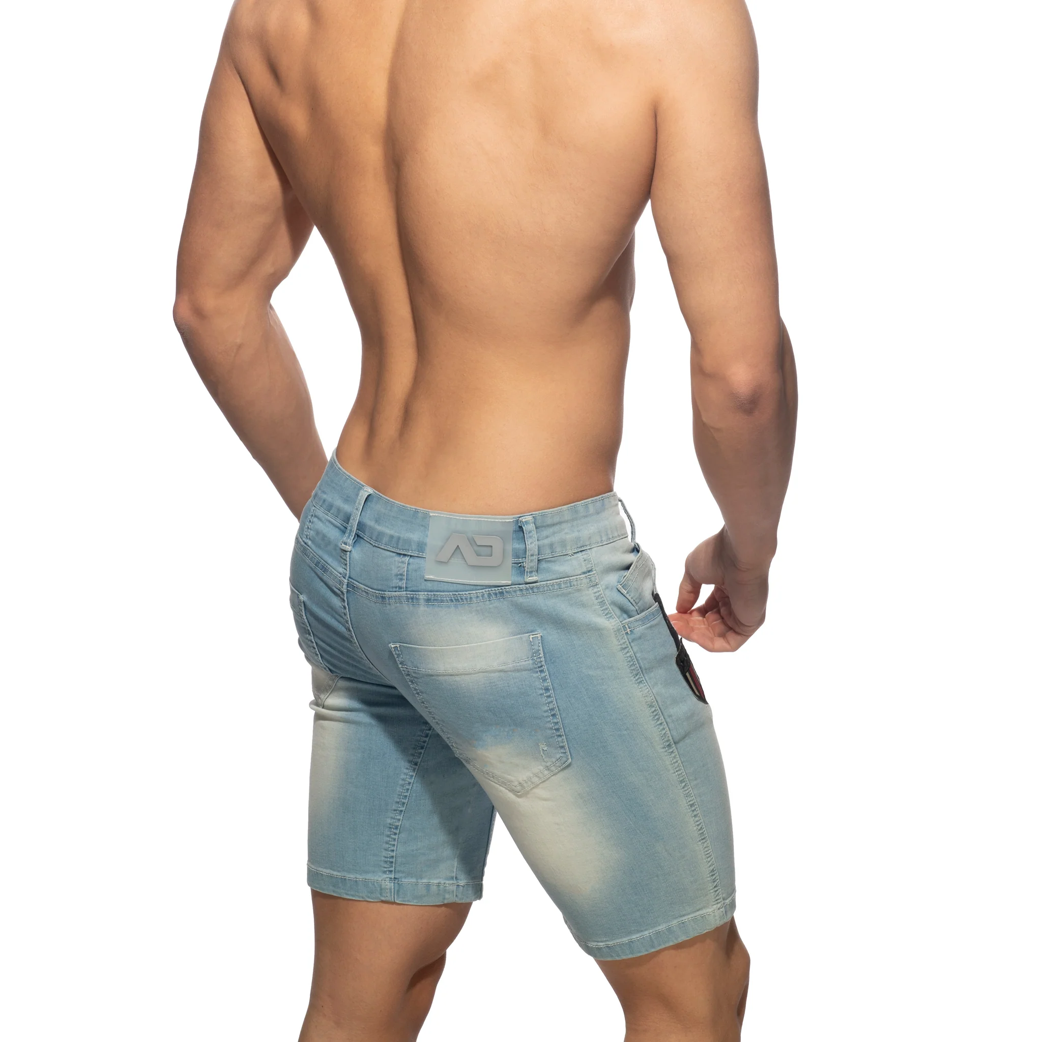 Addicted Bermuda Jeans with Patches Blue Jeans AD1096 - Image 3