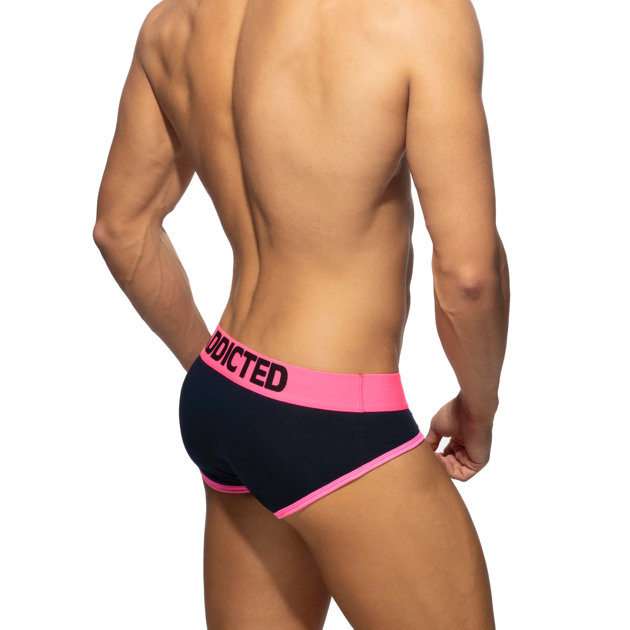Addicted Black Cotton Brief With Neon Contrasts Neon Pink AD2150 - Image 3