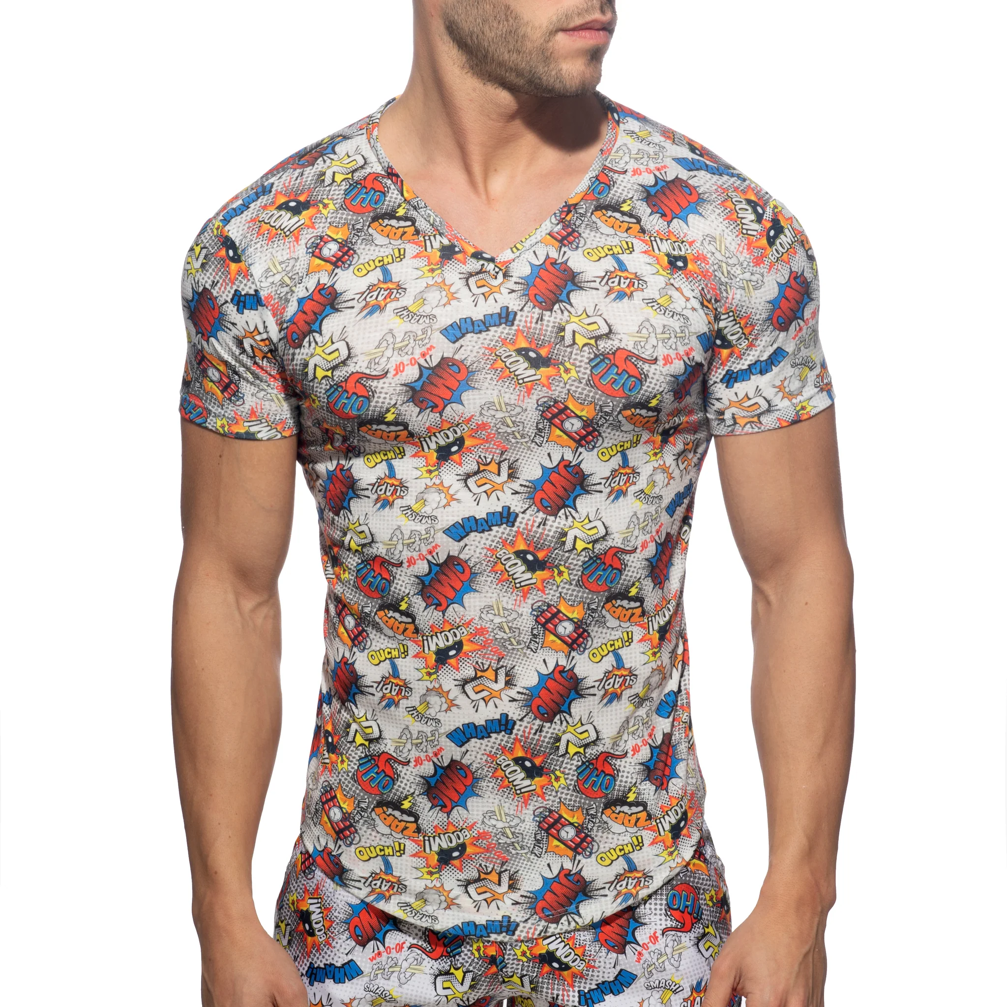 Addicted Comic V Neck T-Shirt White AD1086 - Image 2