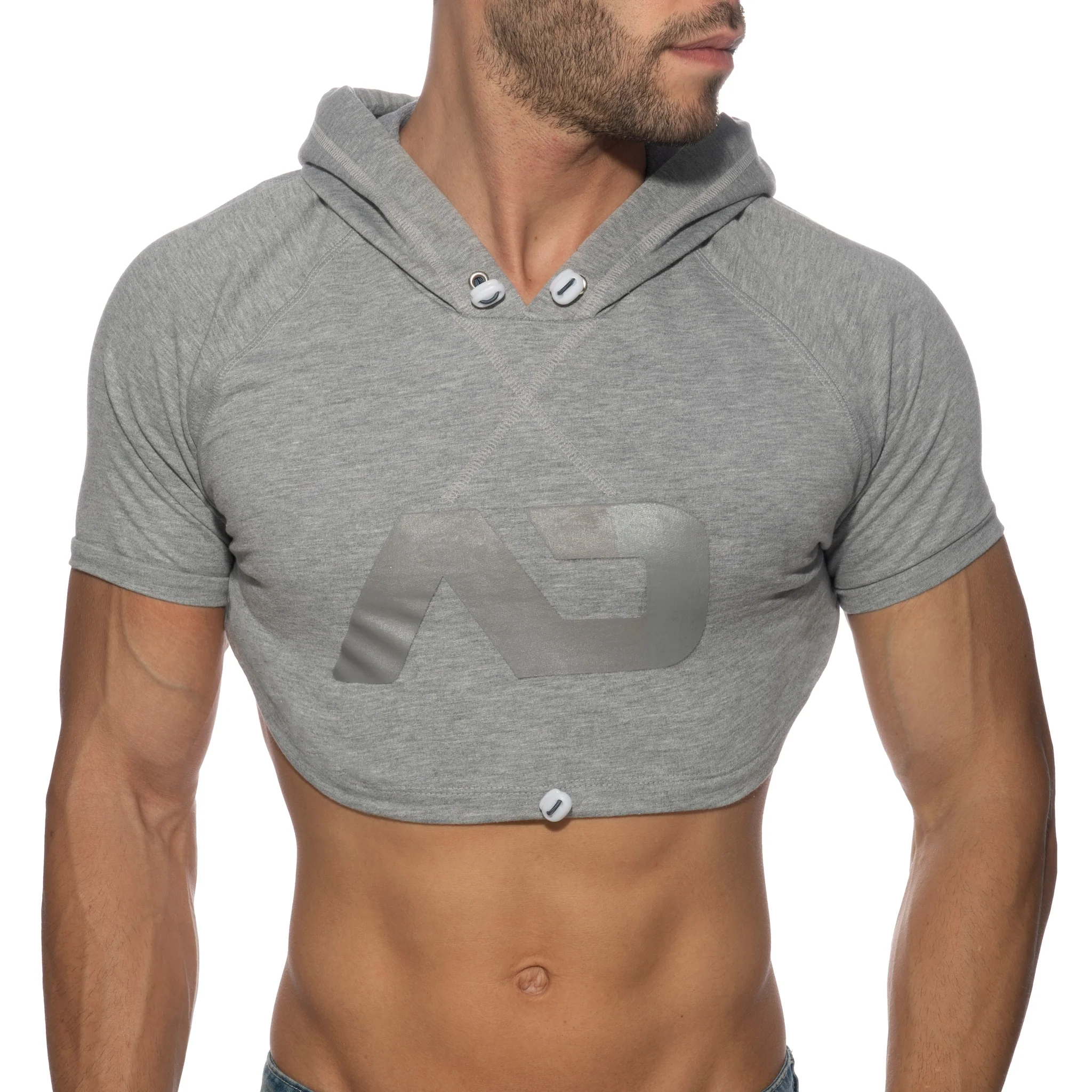 Addicted Crop Hoodie Heather Grey AD1000 - Image 2