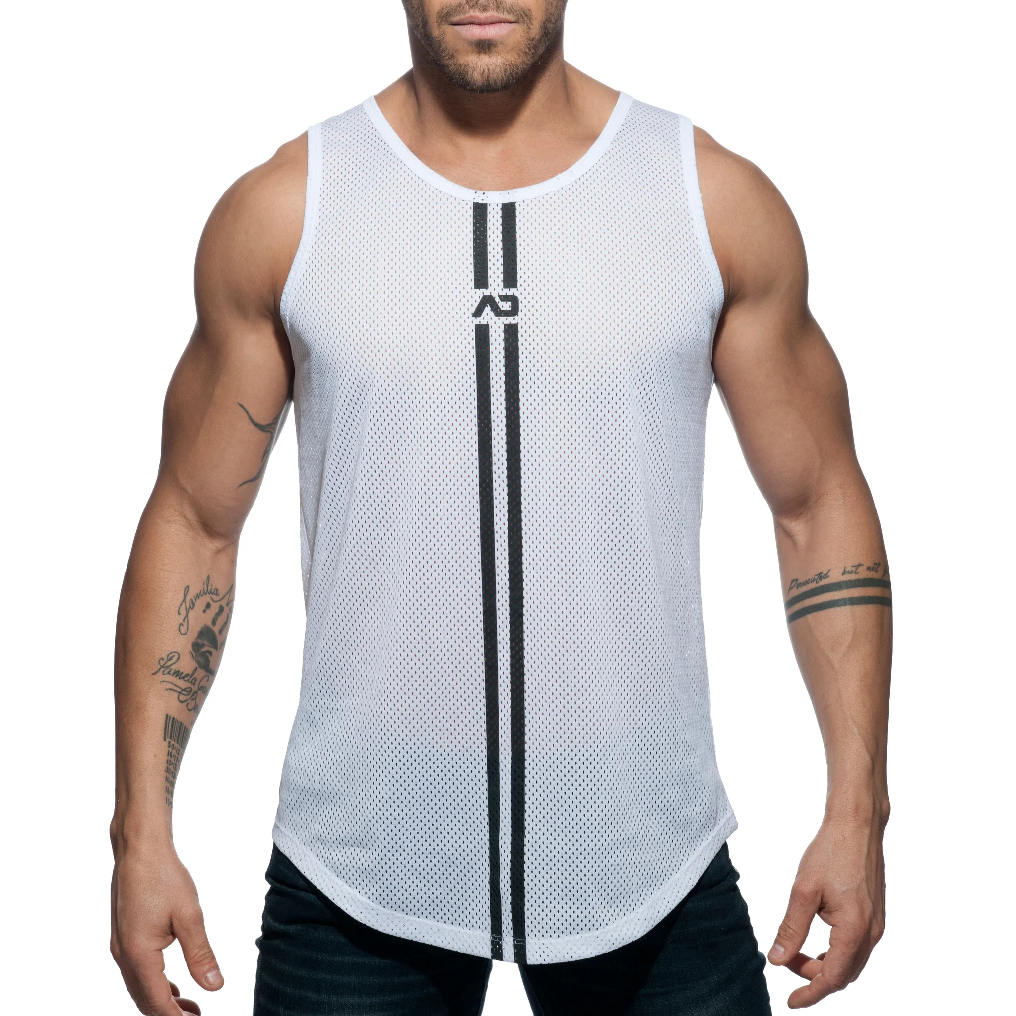 Addicted Double Stripe Tank Top White AD671 - Image 2