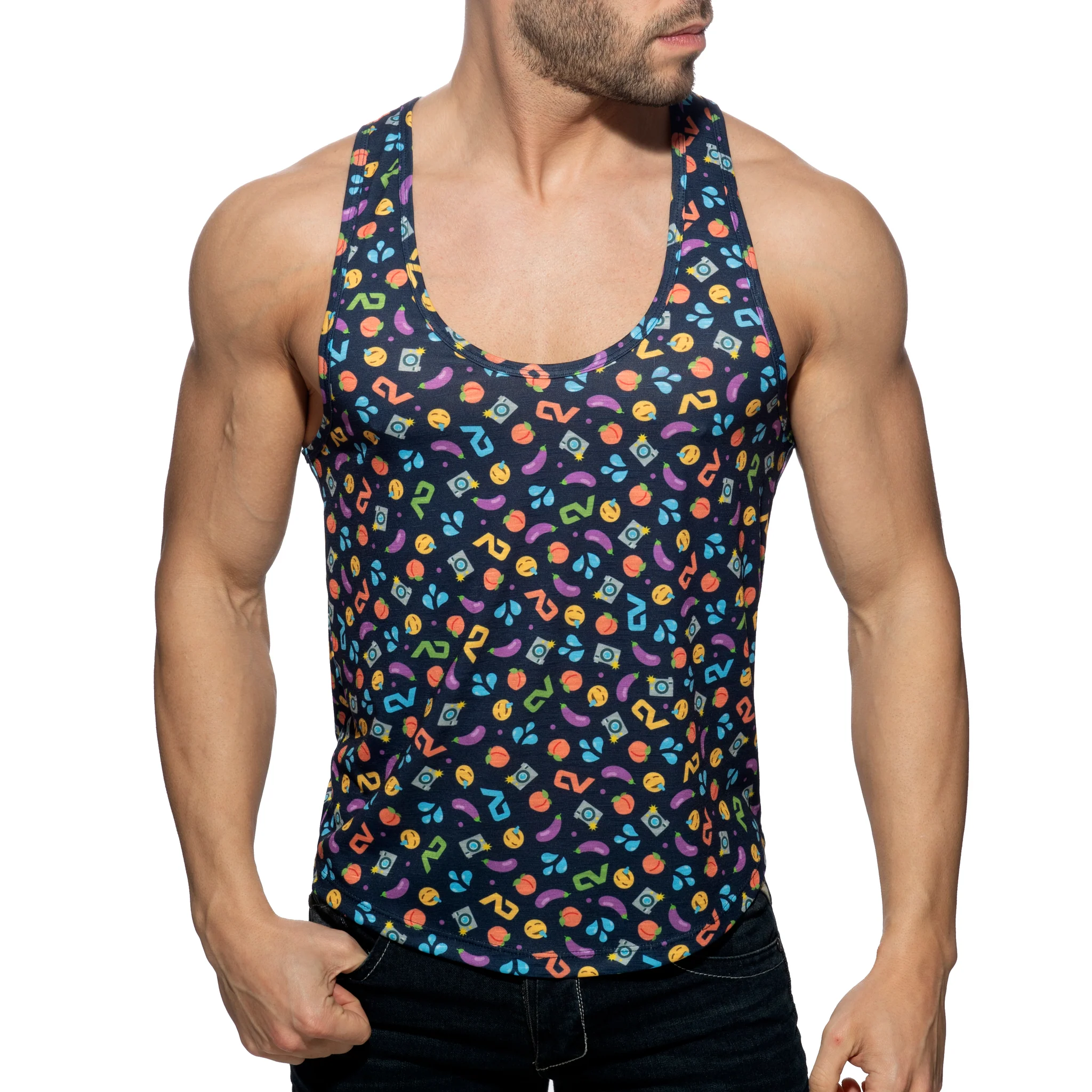 Addicted Emoji Tank Top Navy AD1238 - Image 2