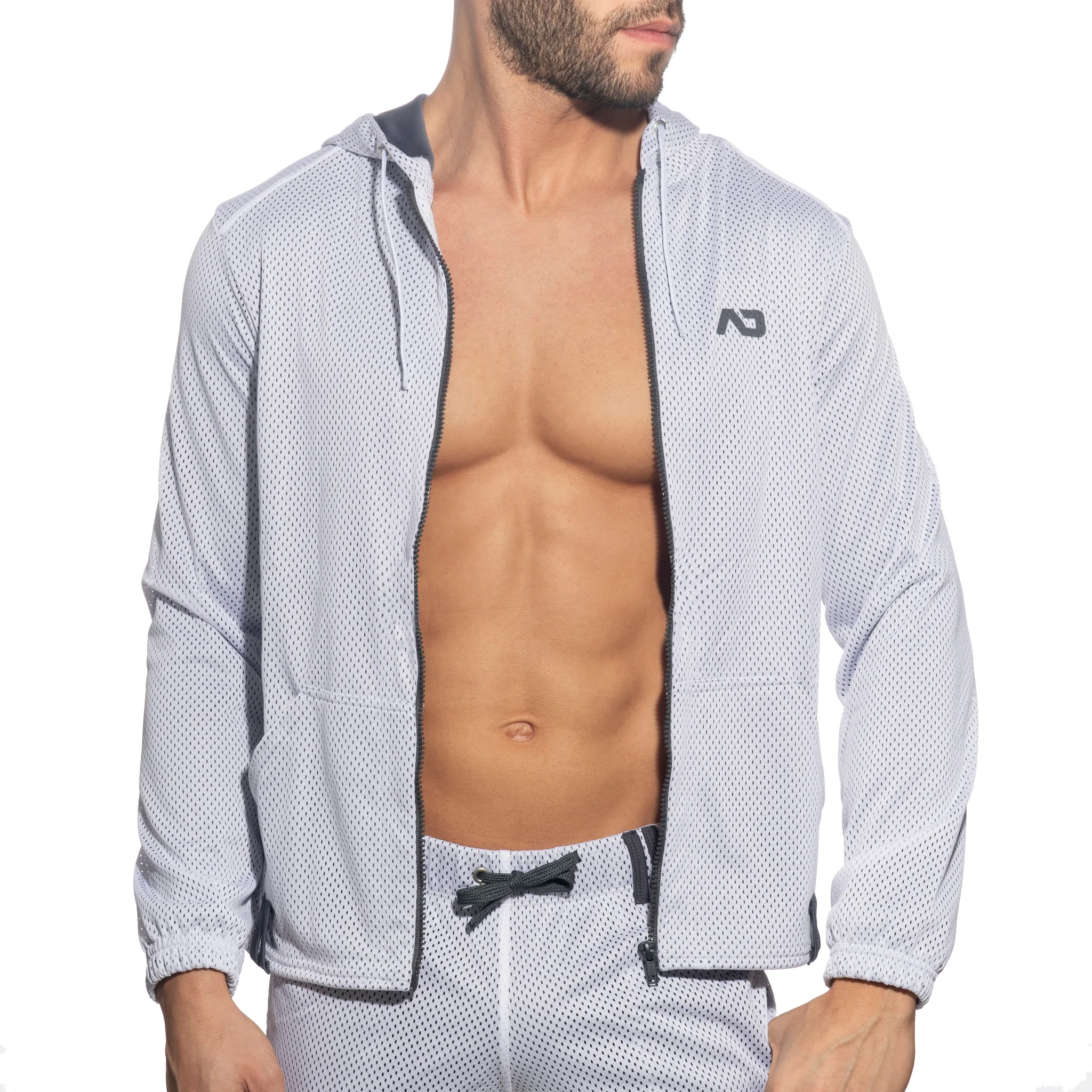 Addicted Long Sleeves Loop-Mesh Hoodie White AD1214 - Image 4