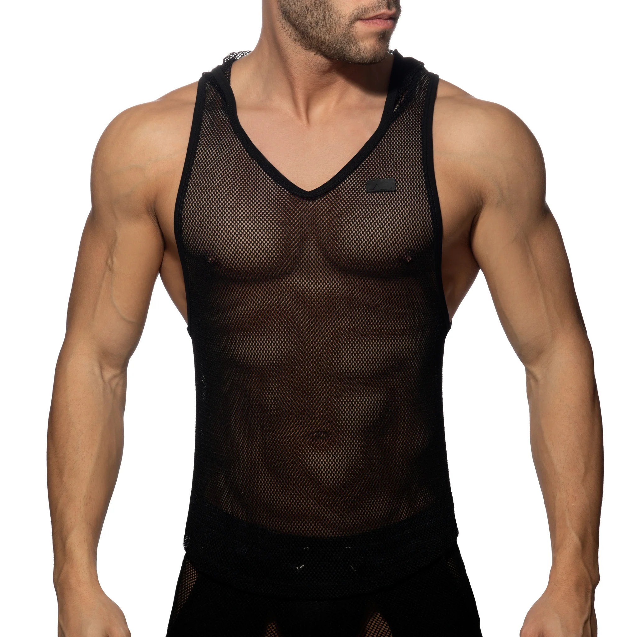 Addicted Mesh Sleeveless Hoodie Black AD968 - Image 2