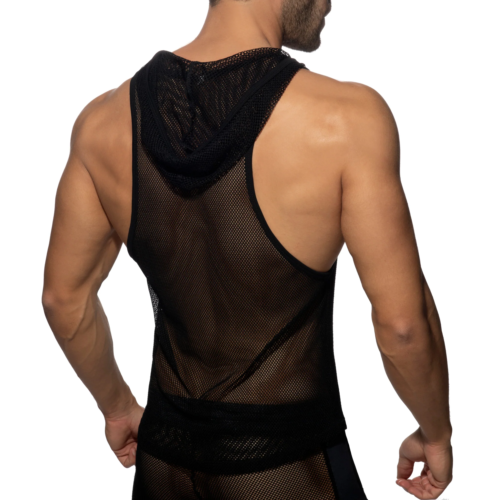 Addicted Mesh Sleeveless Hoodie Black AD968 - Image 3