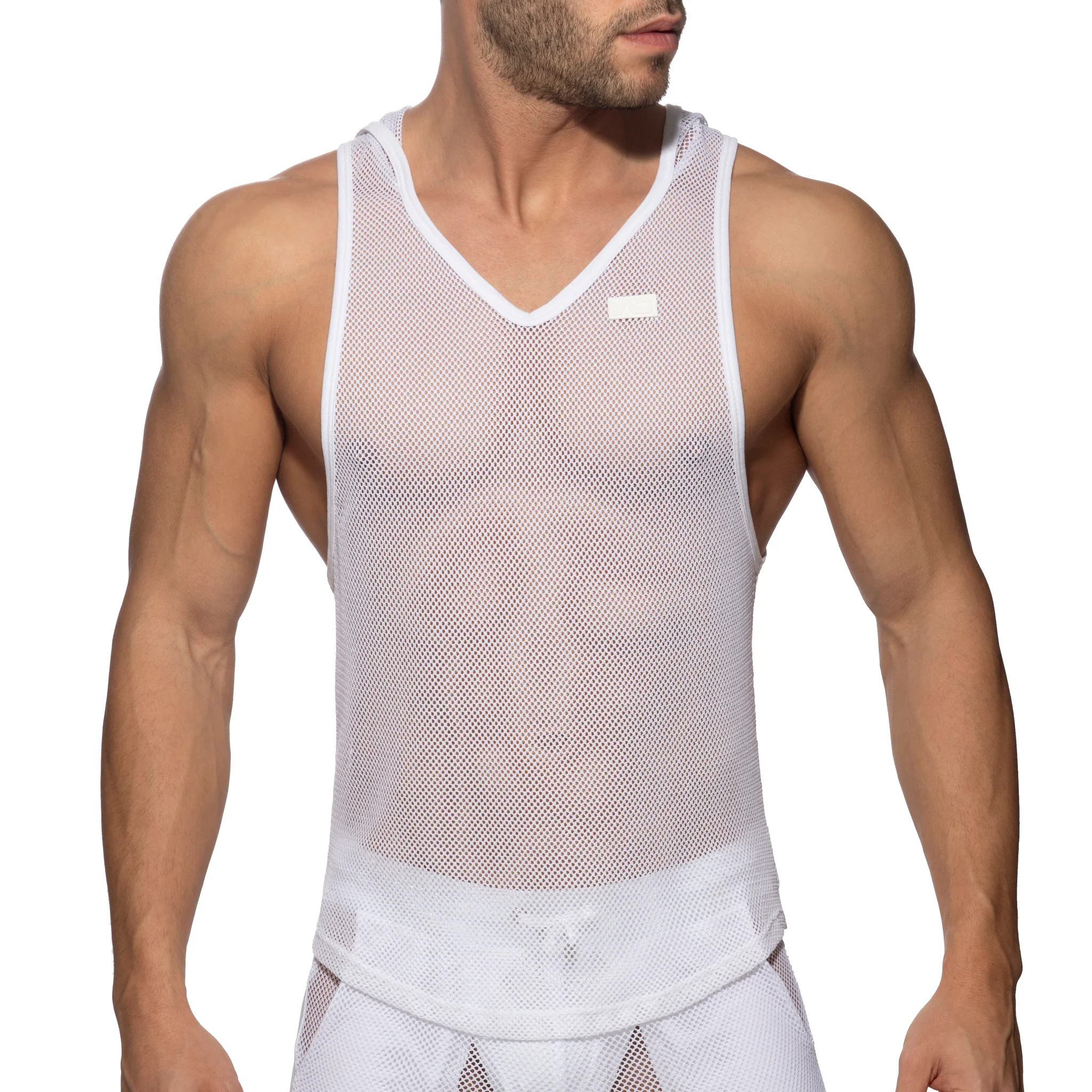 Addicted Mesh Sleeveless Hoodie White AD968 - Image 2