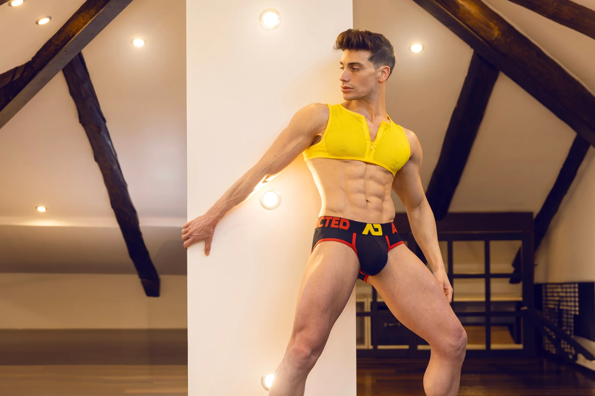 Addicted Mesh-Zip Crop Top Yellow AD998 - Image 4