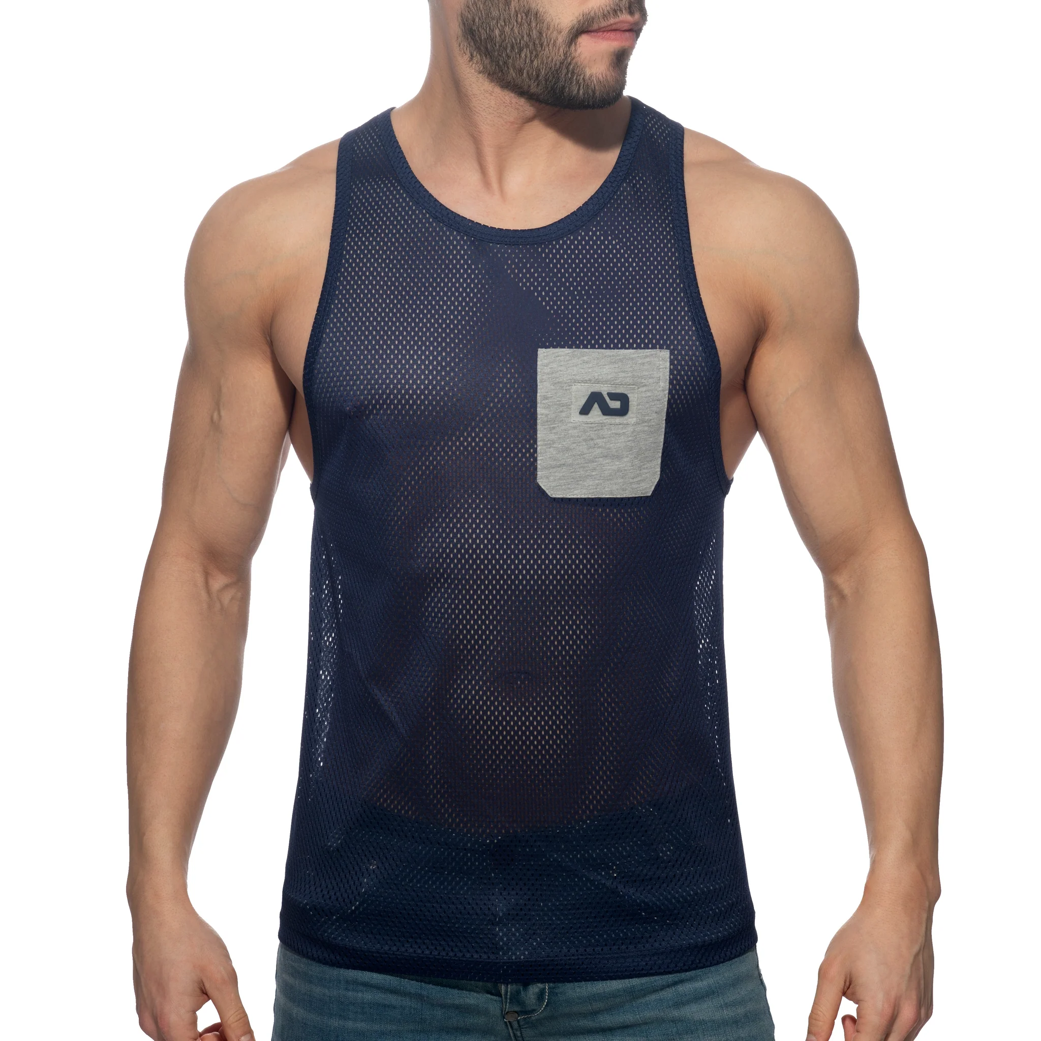 Addicted Pocket Contrast Tank Top Heather Grey AD1174 - Image 2