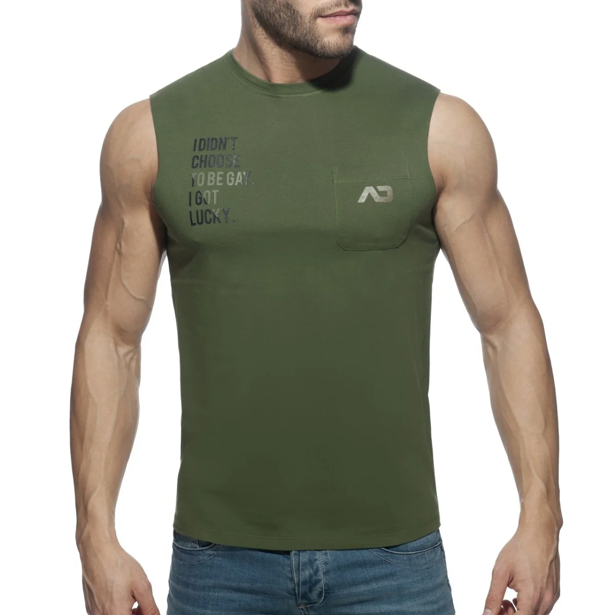 Addicted Proud 2 Be Gay Tanktop Khaki AD959 - Image 2