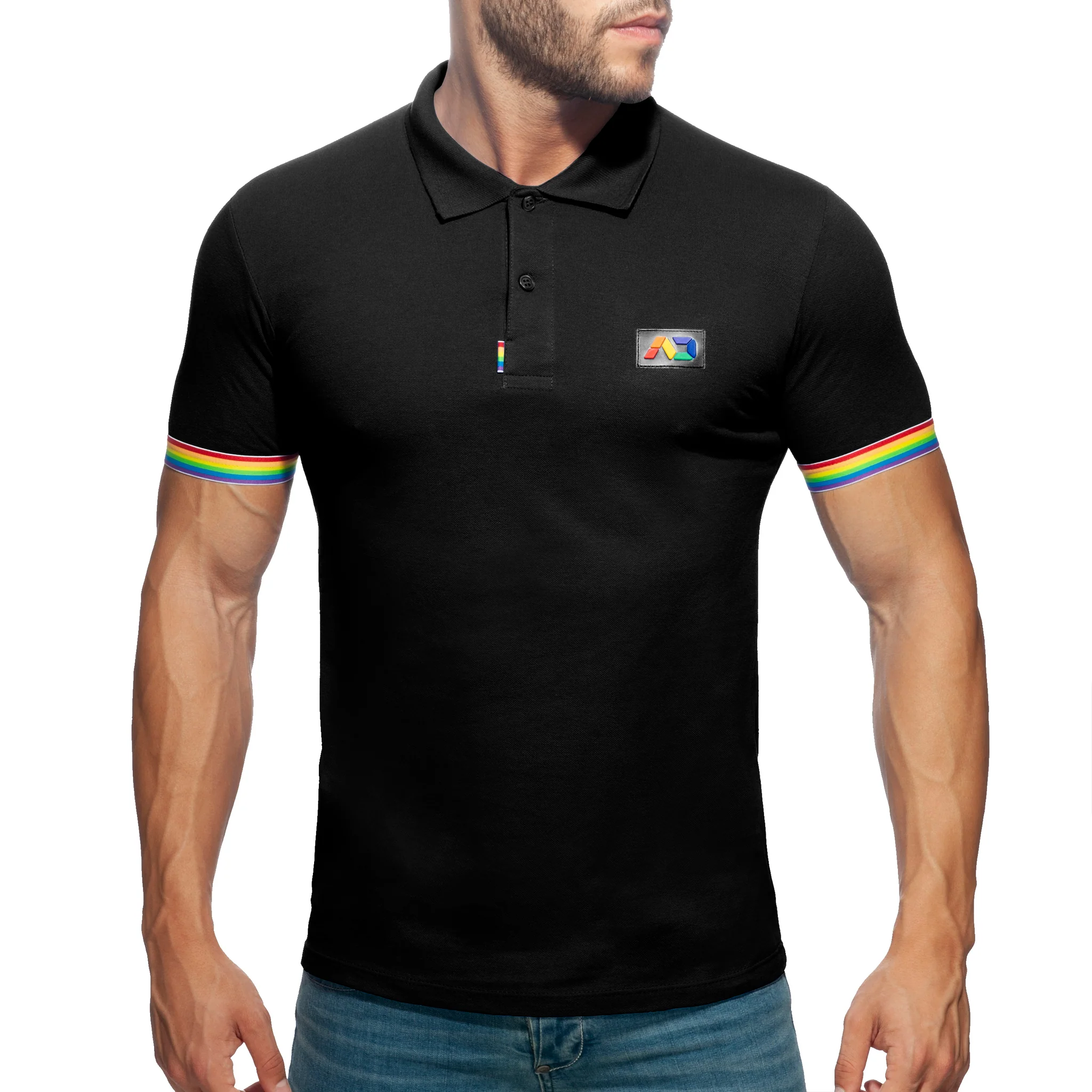 Addicted Rainbow Polo Shirt Black AD960 - Image 2