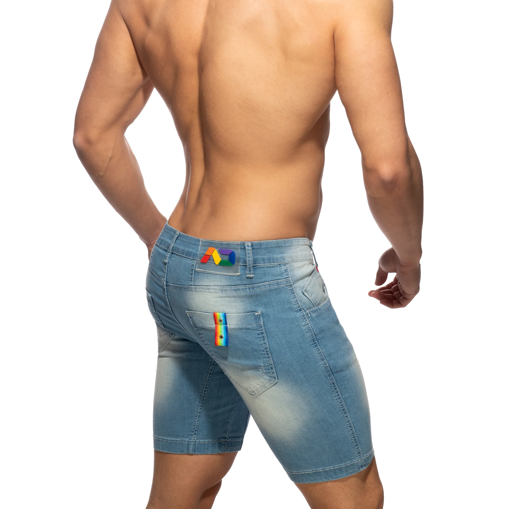 Addicted Rainbow Tape Bermuda Jeans Blue Jeans AD990 - Image 3