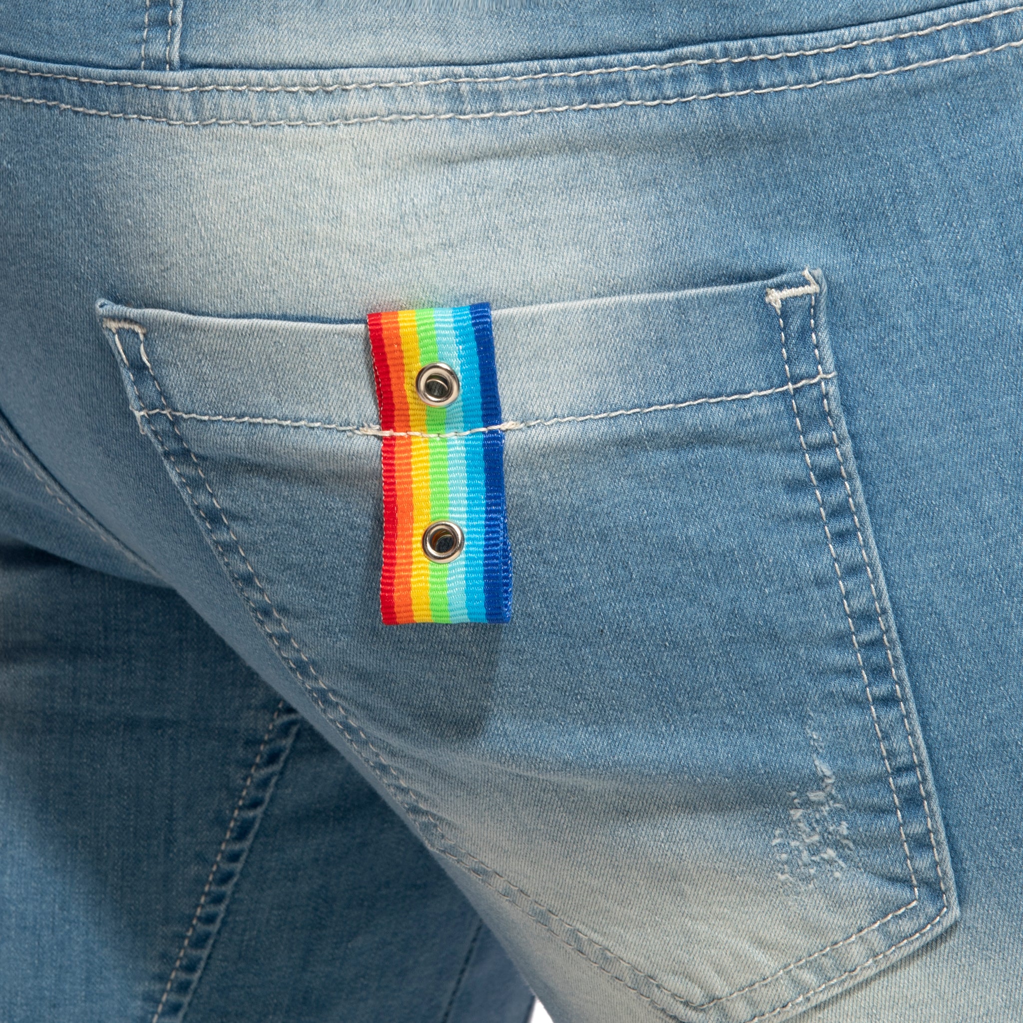 Addicted Rainbow Tape Bermuda Jeans Blue Jeans AD990 - Image 4