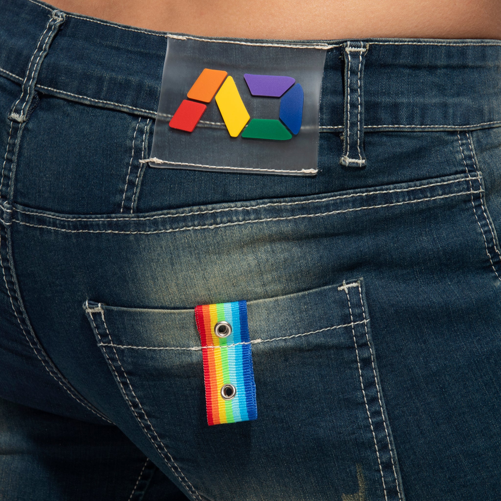 Addicted Rainbow Tape Bermuda Jeans Dark Jeans AD990 - Image 4