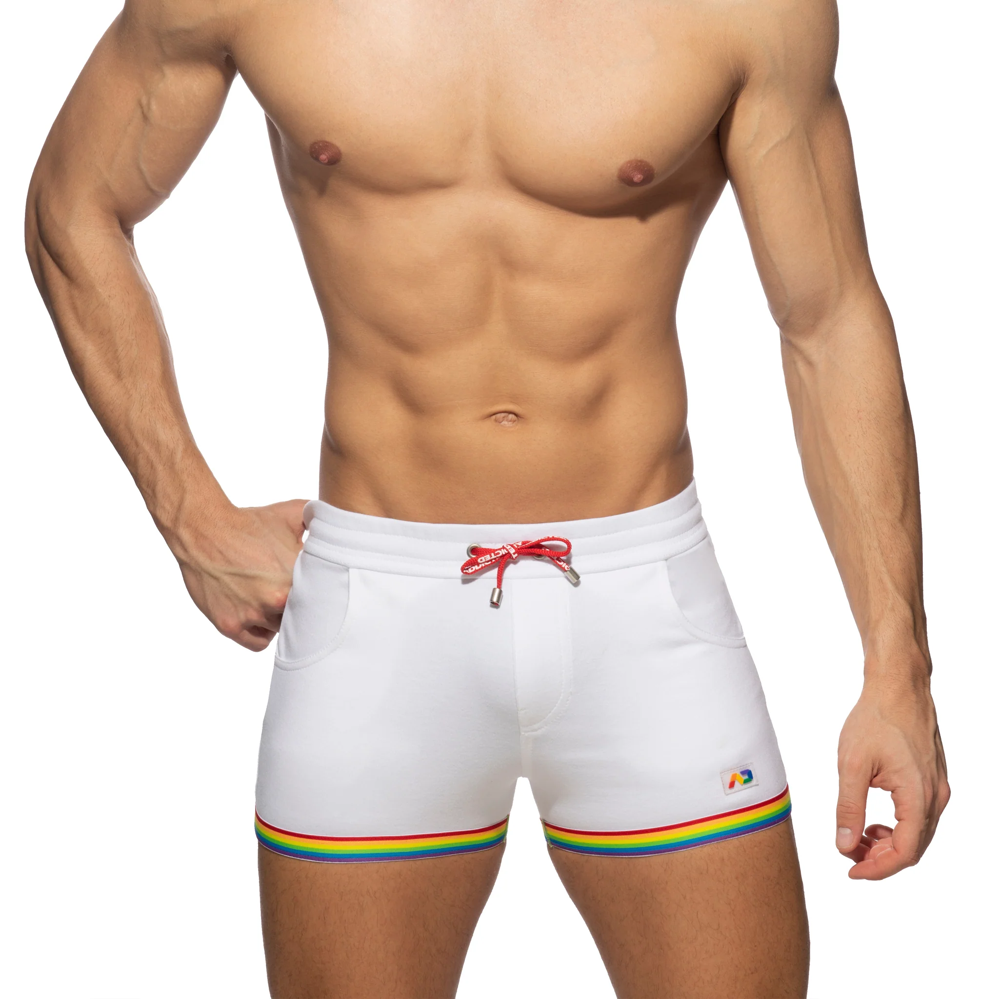 Addicted Rainbow Tape Cotton Shorts White AD1147 - Image 2