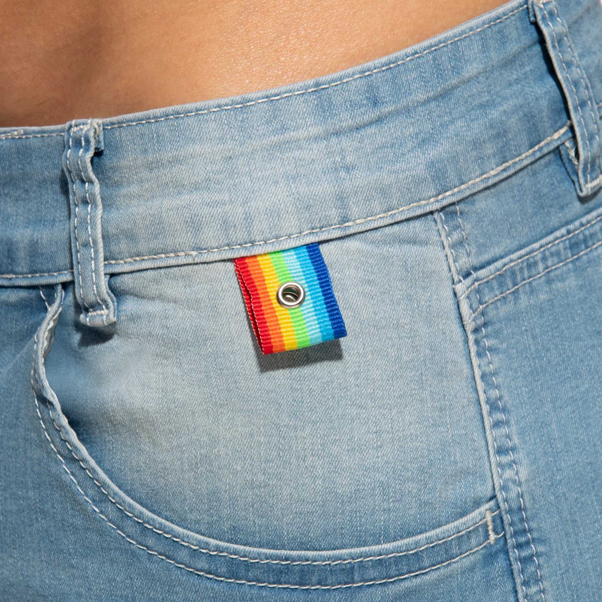 Addicted Rainbow Tape Short Jeans Blue Jeans AD991 - Image 4