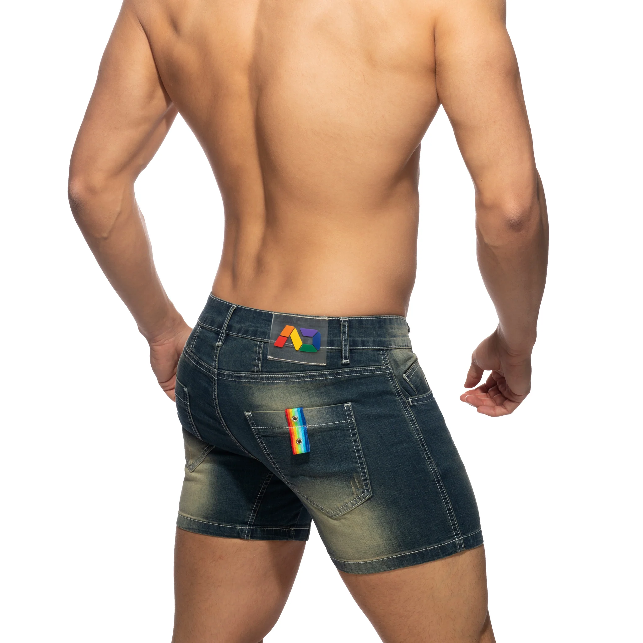 Addicted Rainbow Tape Short Jeans Dark Jeans AD991 - Image 3