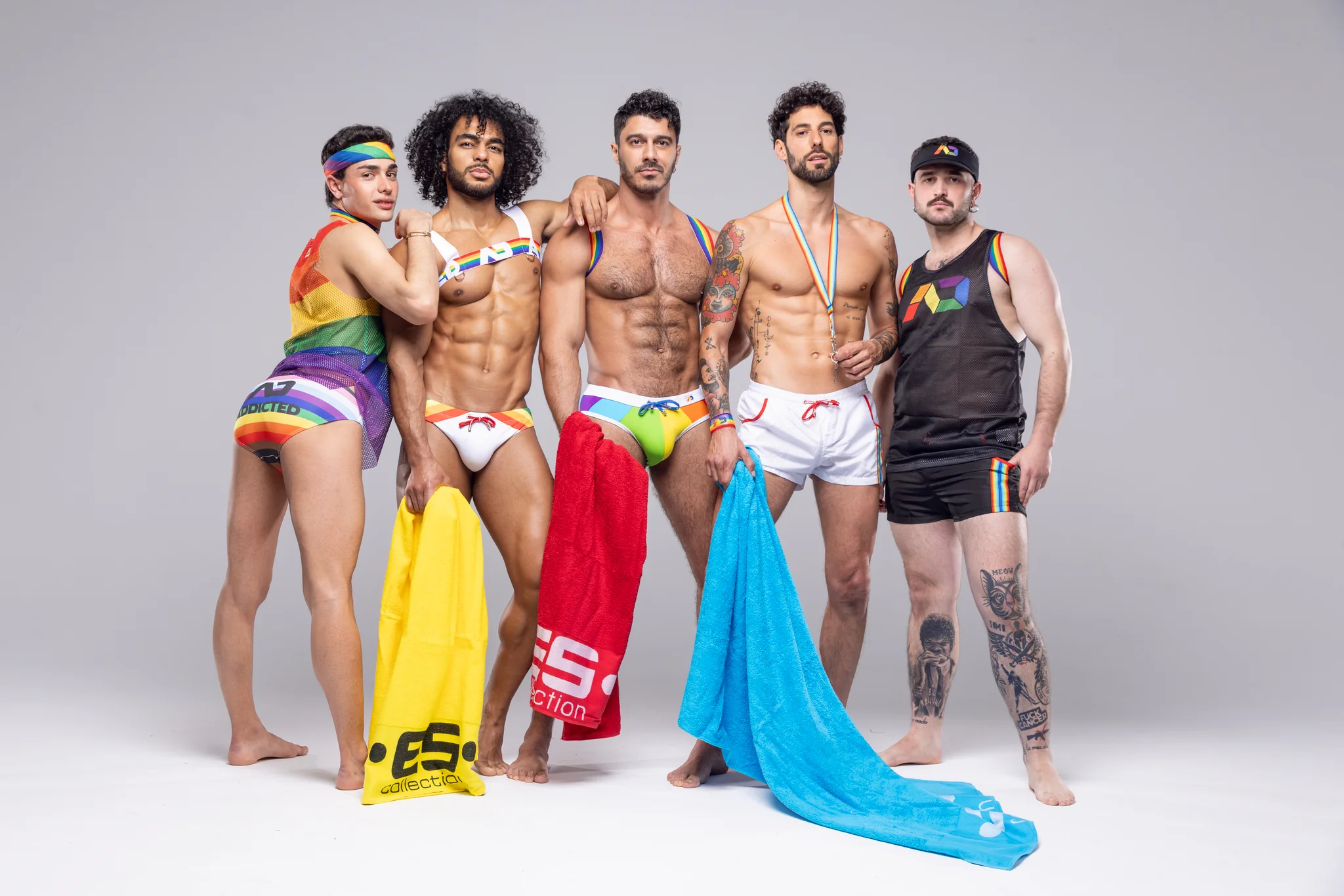 Addicted Rainbow Tape Swim Shorts White ADS321 - Image 5