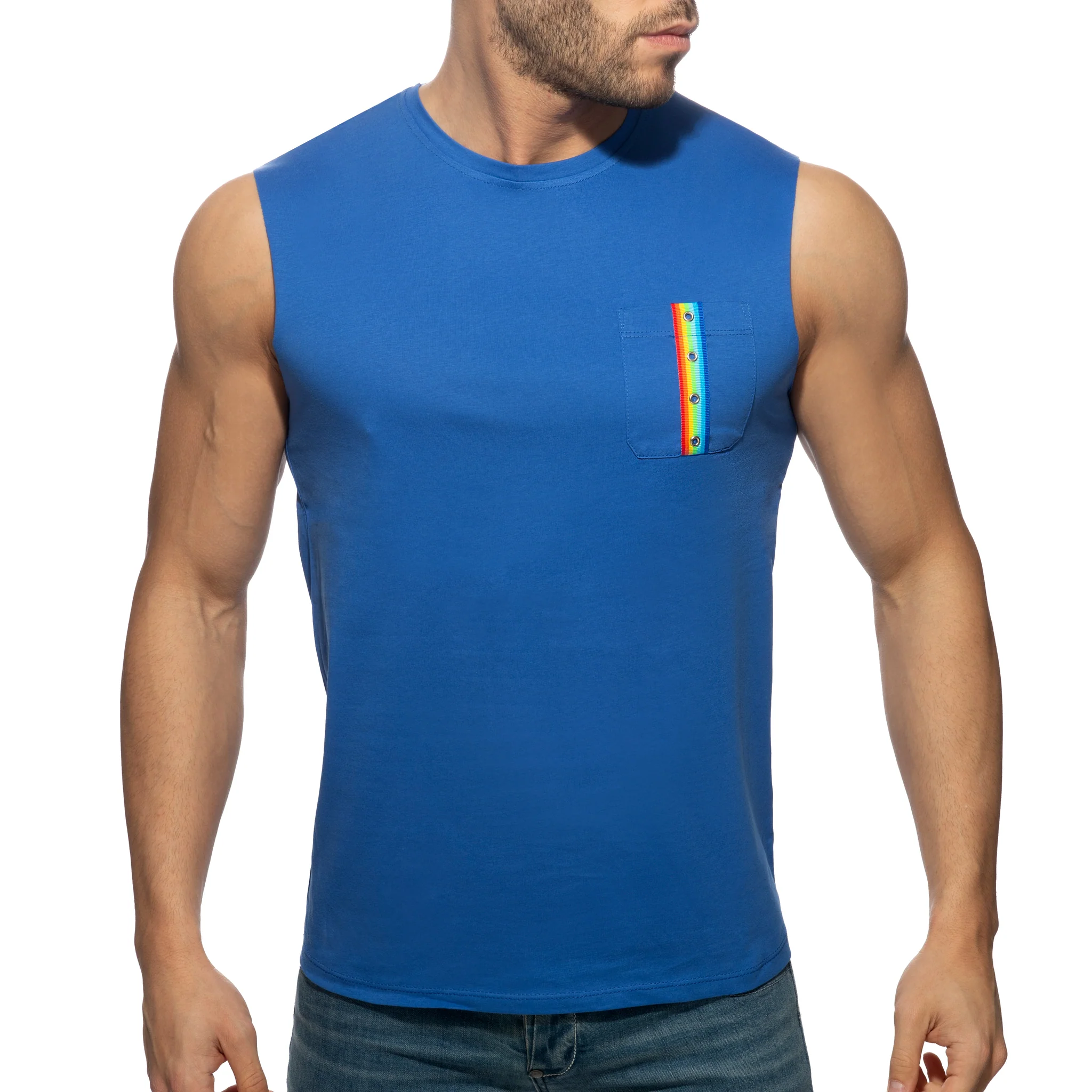 Addicted Rainbow Tape Tank Top Royal Blue AD992 - Image 2
