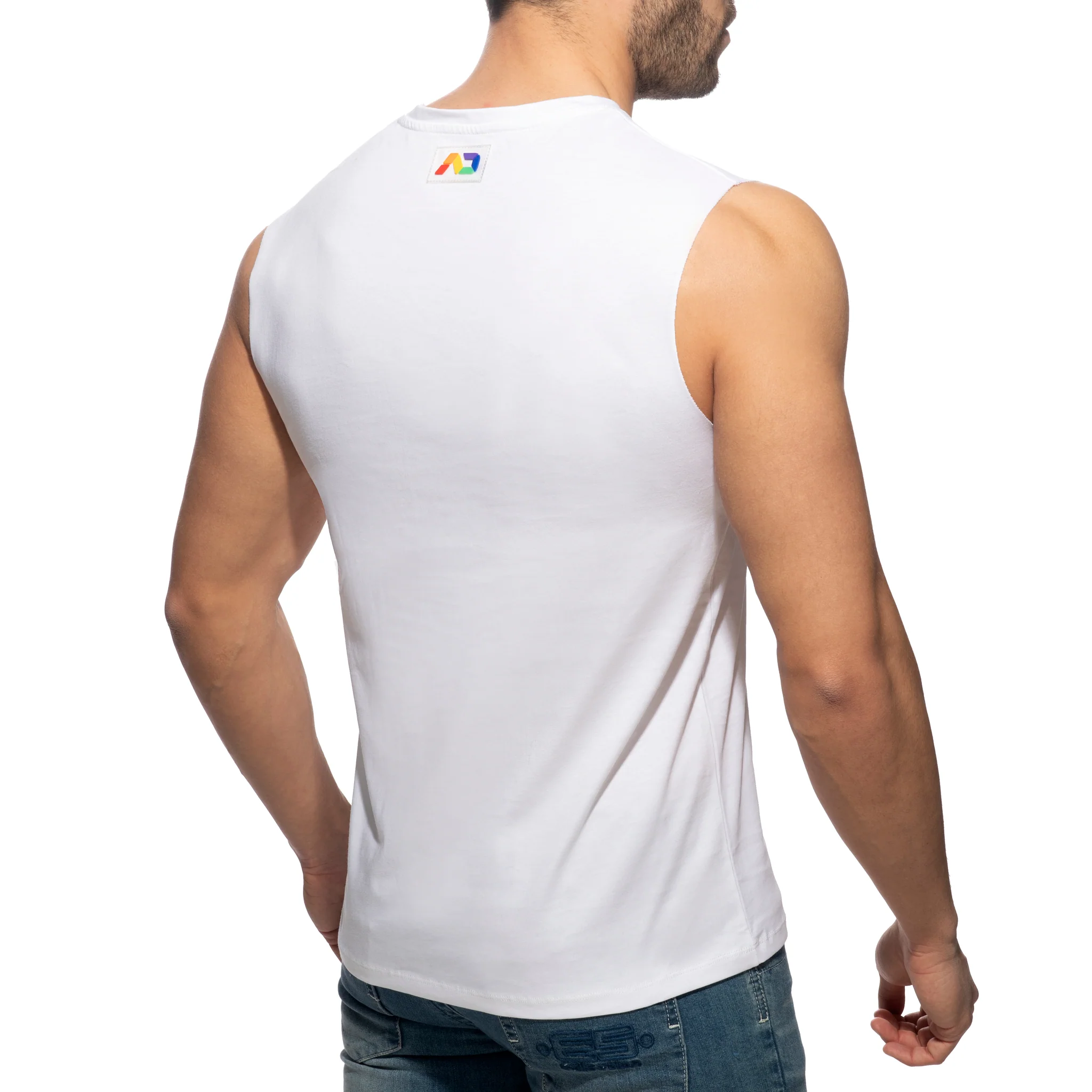Addicted Rainbow Tape Tank Top White AD992 - Image 3