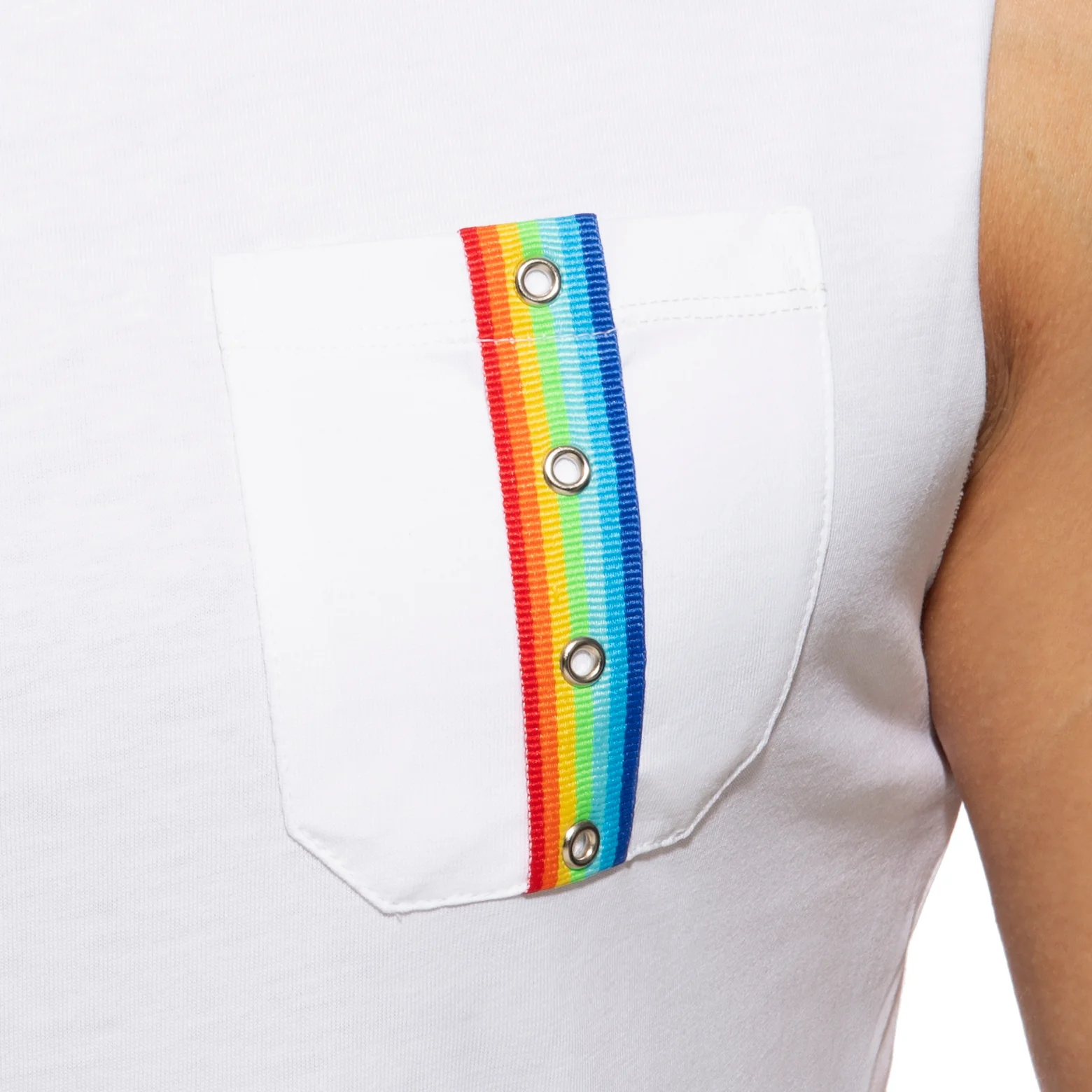 Addicted Rainbow Tape Tank Top White AD992 - Image 4