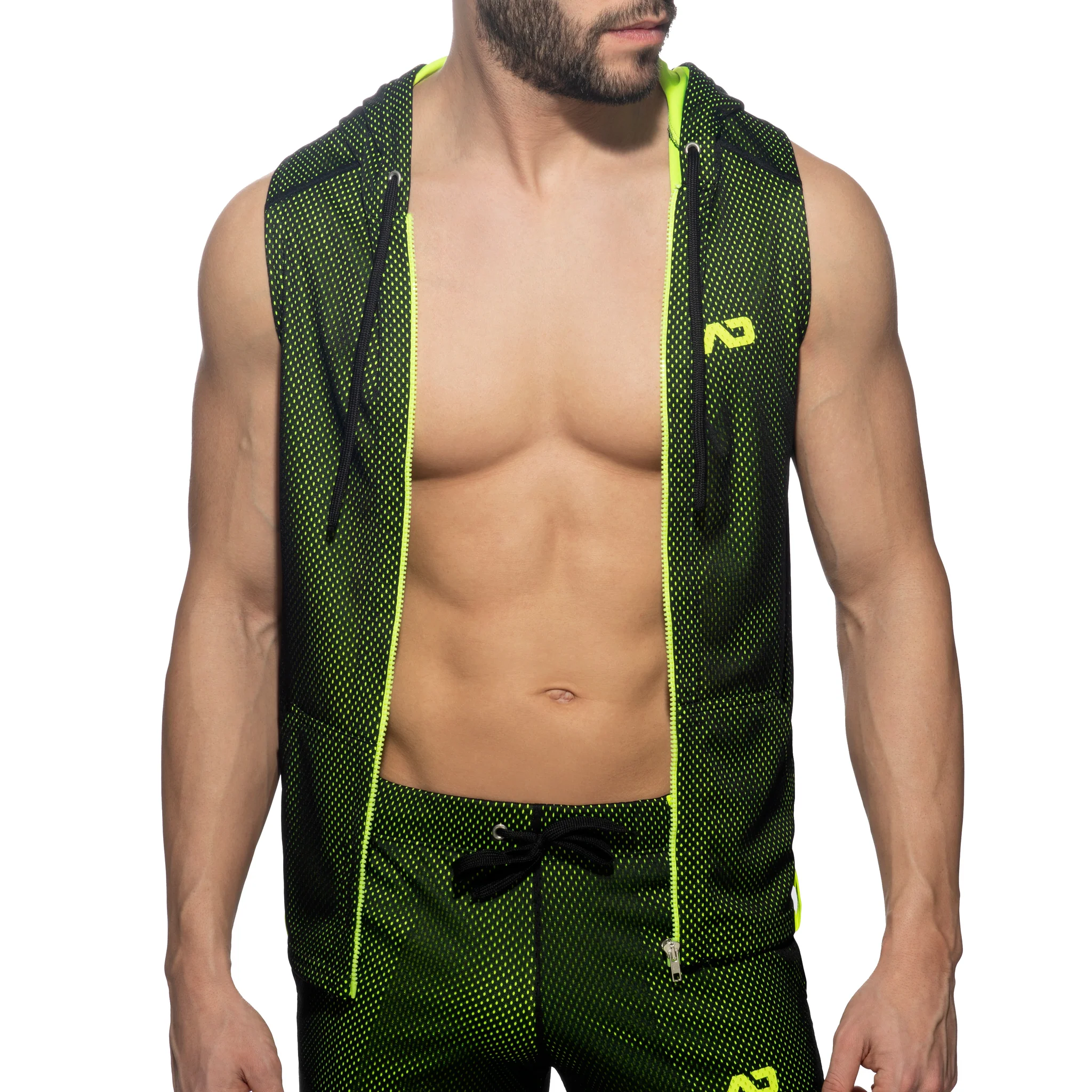 Addicted Sleeveless Loop-Mesh Hoodie Black AD355 - Image 4