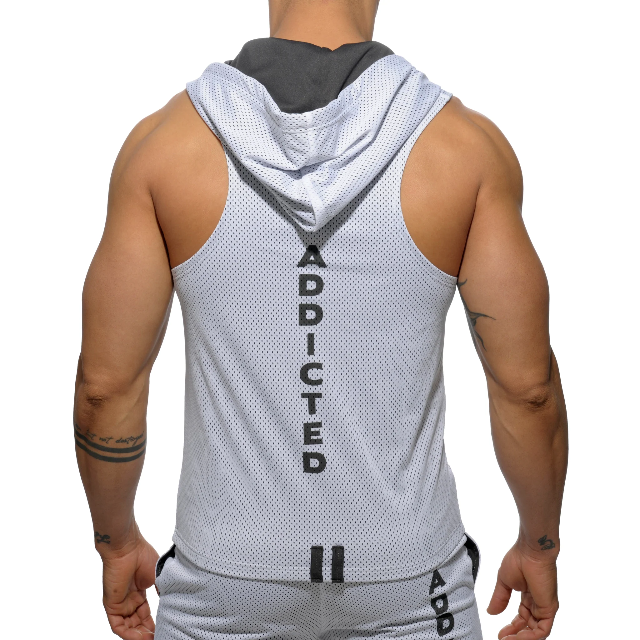 Addicted Sleeveless Loop-Mesh Hoodie White AD355 - Image 3