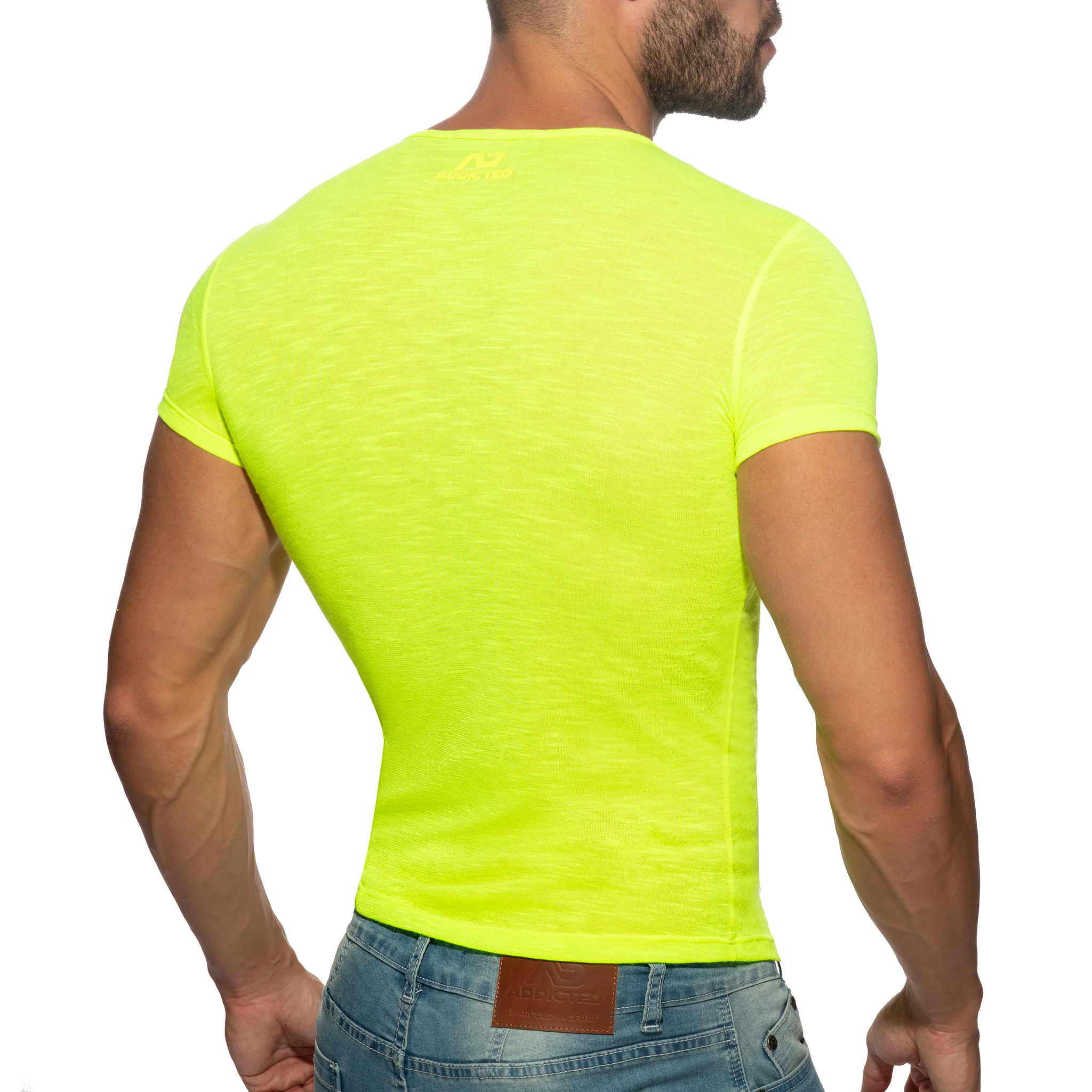 Addicted Thin Flame T-Shirt Neon Yellow AD1109 - Image 3