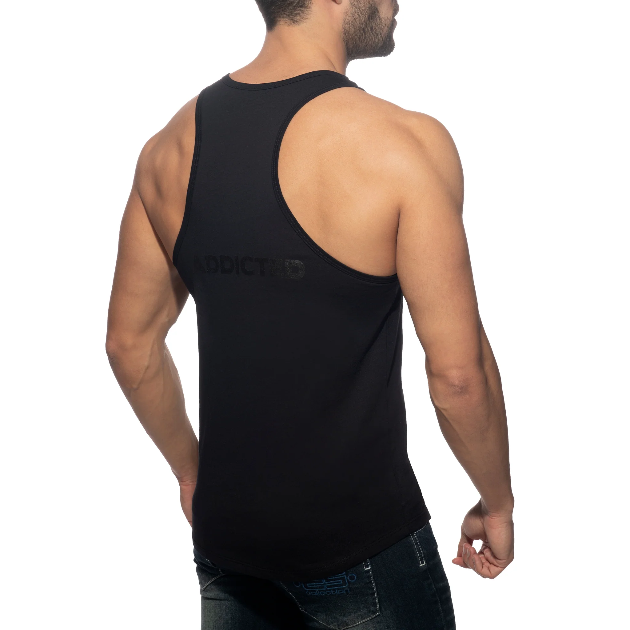 Addicted U-Neck Cotton Tank Top Black AD997 - Image 3