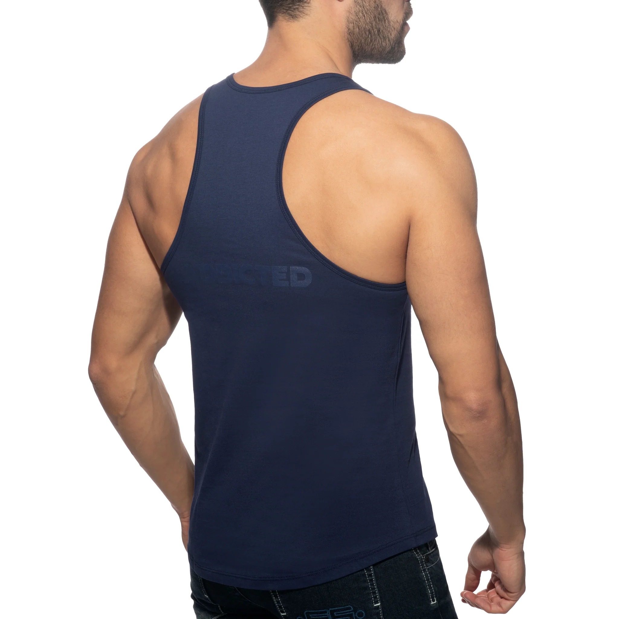 Addicted U-Neck Cotton Tank Top Navy AD997 - Image 3