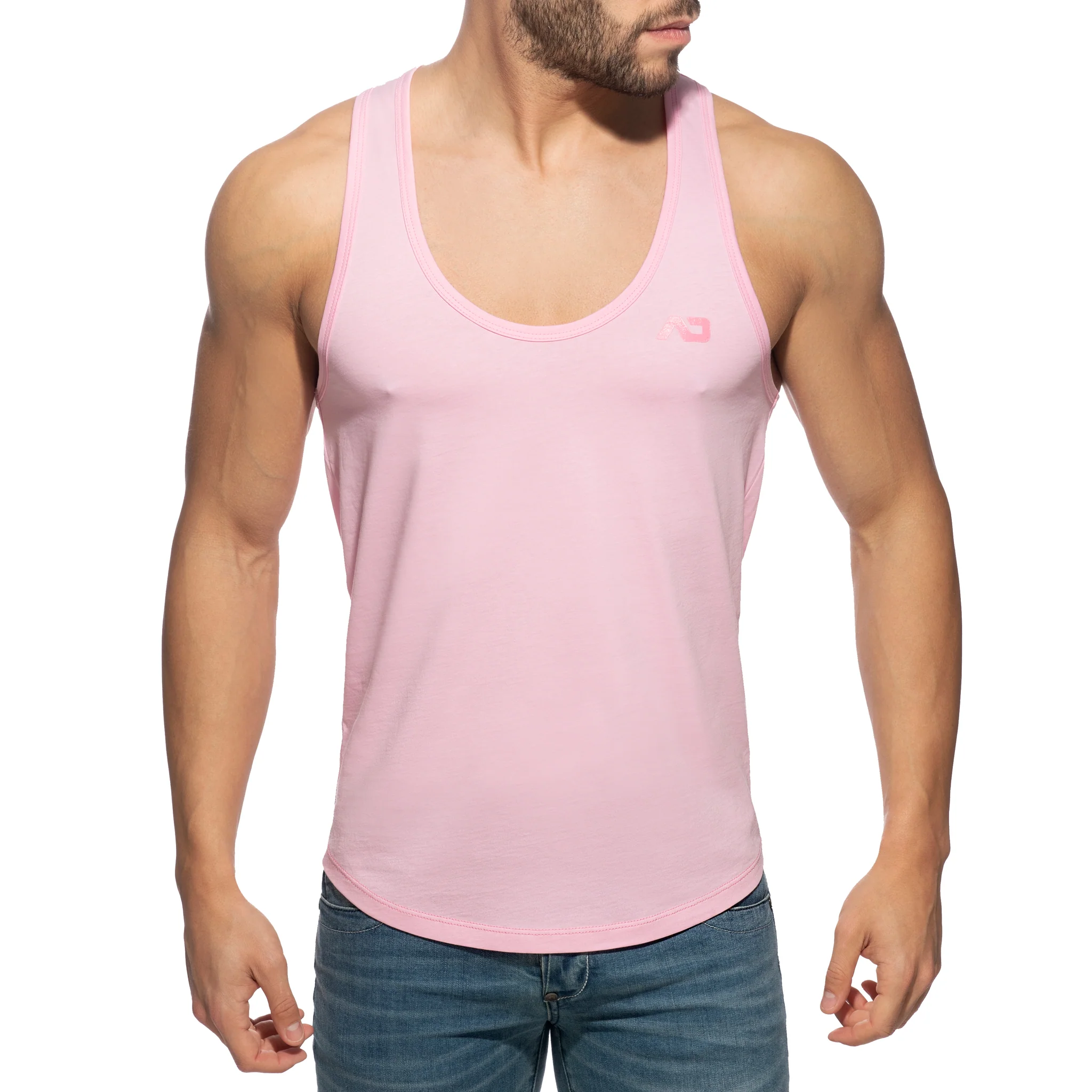Addicted U-Neck Cotton Tank Top Pink AD997 - Image 2