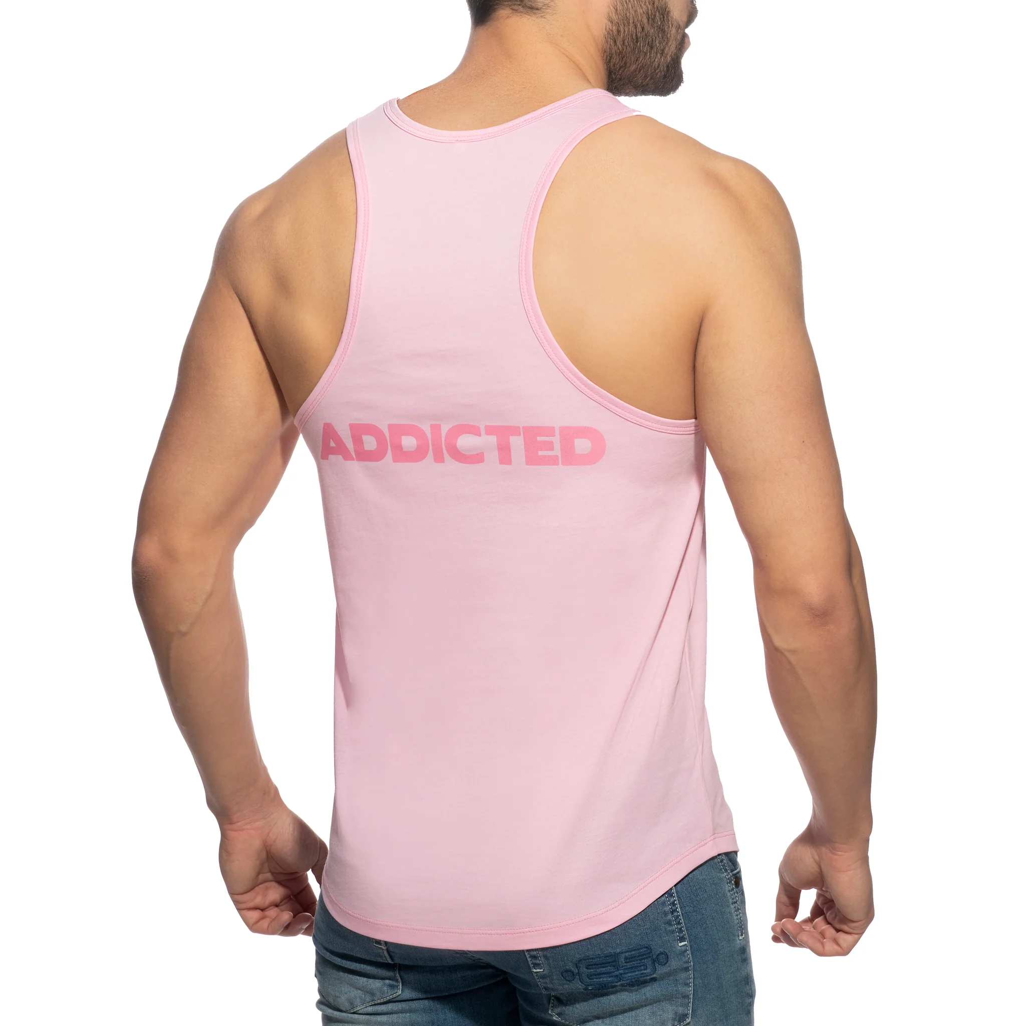 Addicted U-Neck Cotton Tank Top Pink AD997 - Image 3