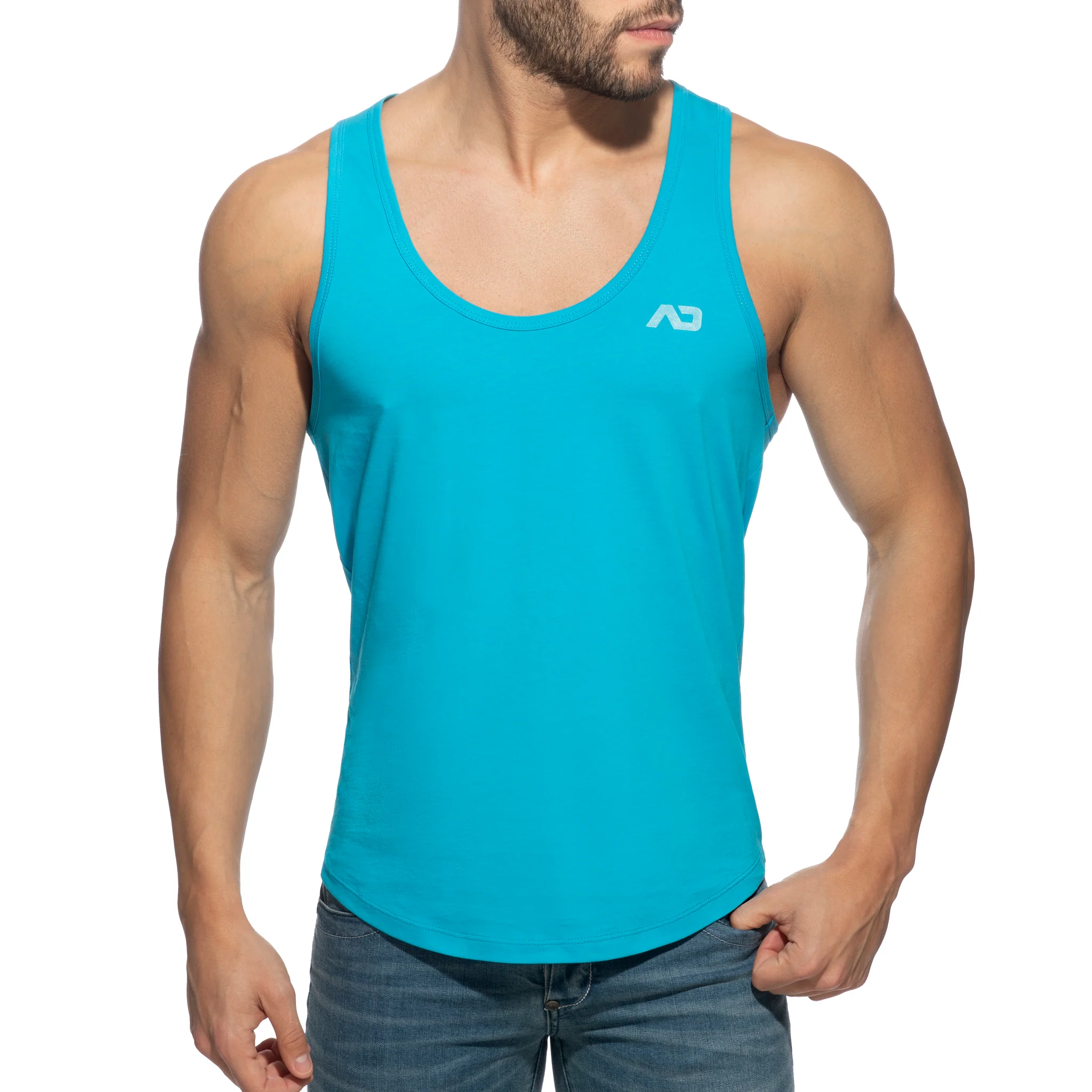 Addicted U-Neck Cotton Tank Top Turquoise AD997 - Image 2