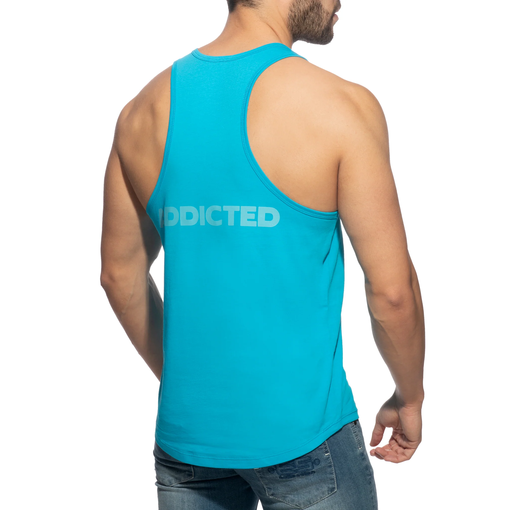 Addicted U-Neck Cotton Tank Top Turquoise AD997 - Image 3