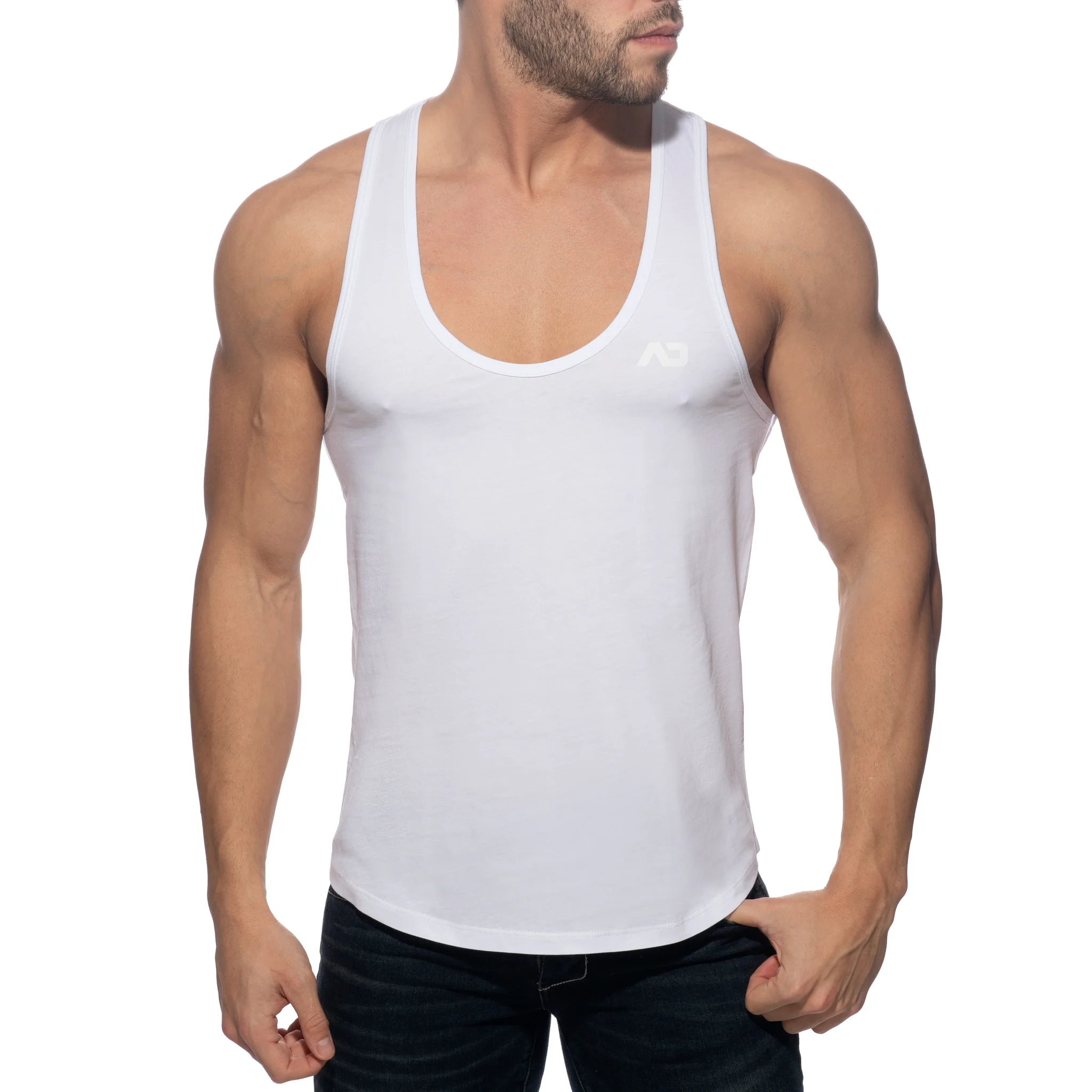 Addicted U-Neck Cotton Tank Top White AD997 - Image 2