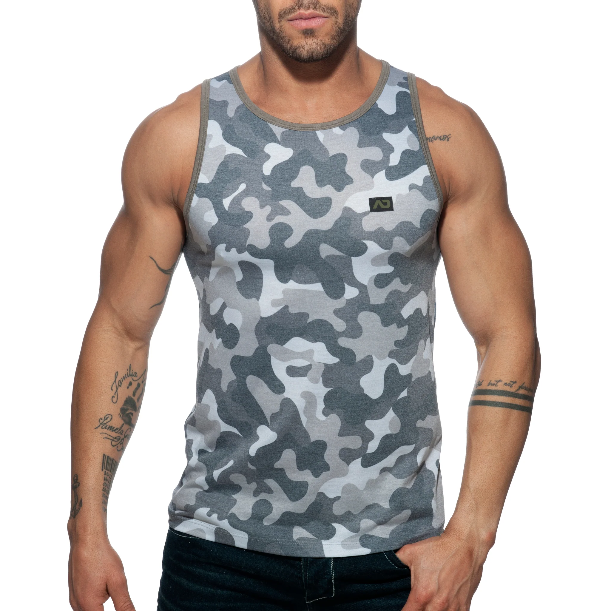 Addicted Washed Camo Tank Top Grey Camouflage AD801 - Image 2