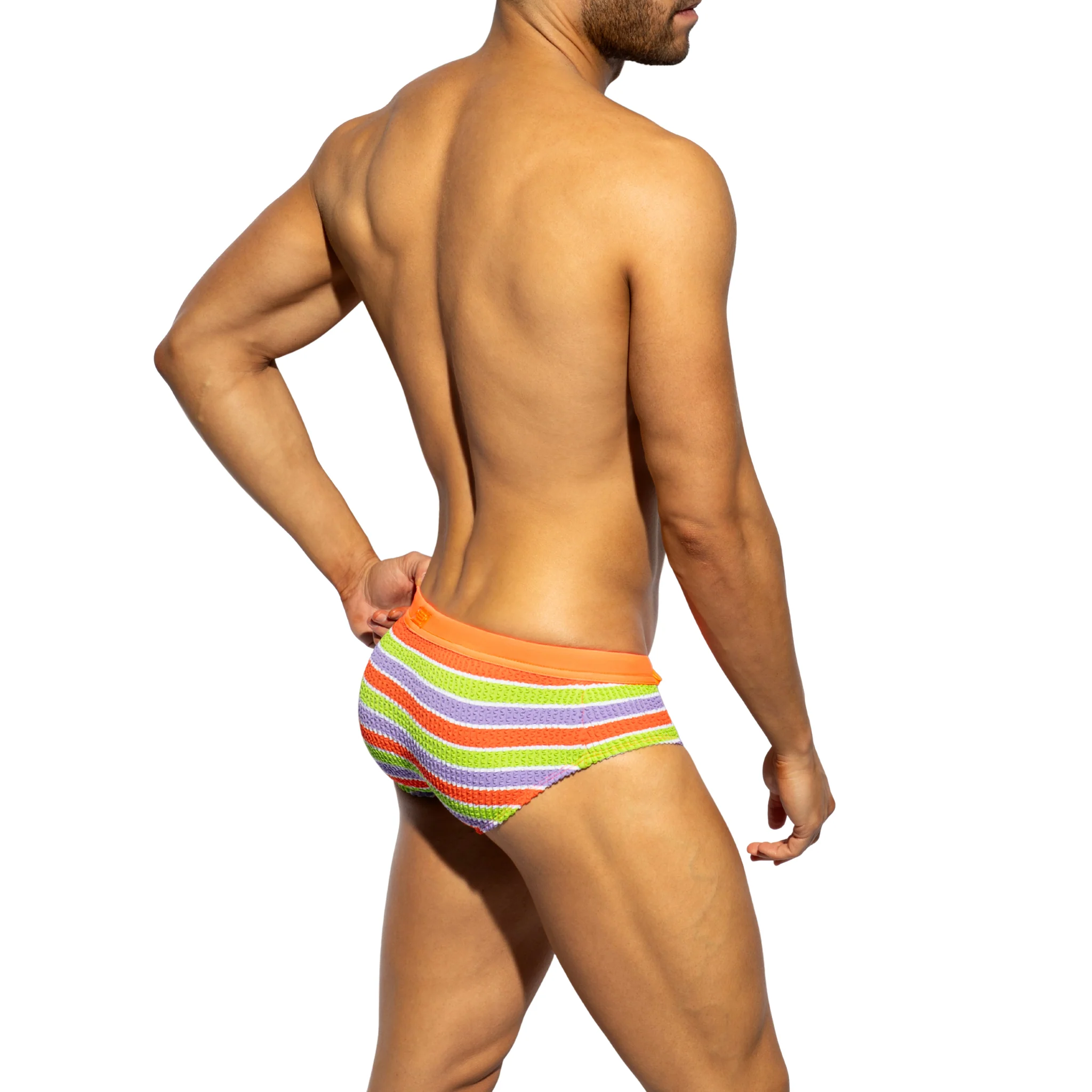 ES Collection 70's Stripes Swim Brief Neon Orange 2612 - Image 3