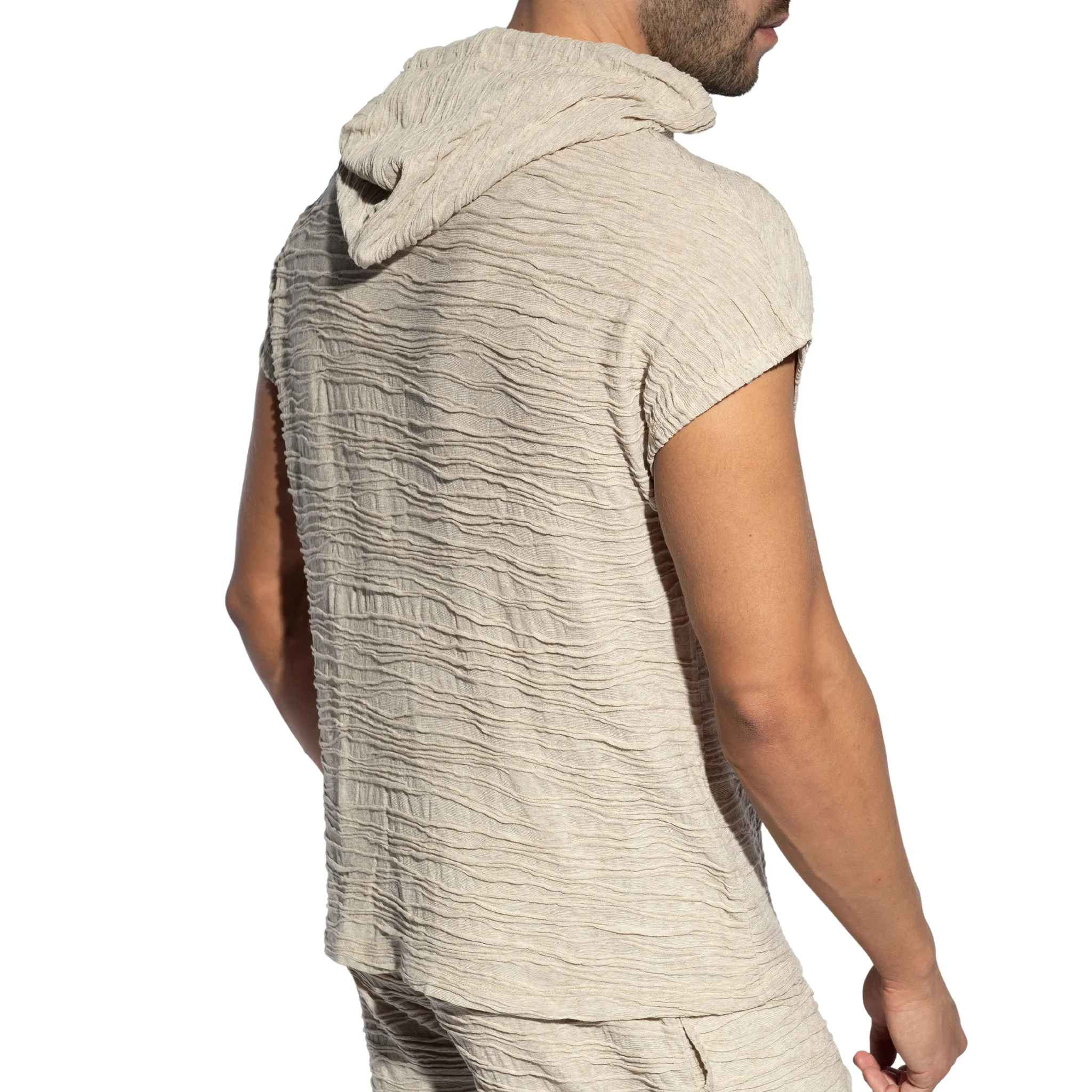 ES Collection Arakis Sleevesless Hoodie Beige SP331 - Image 3