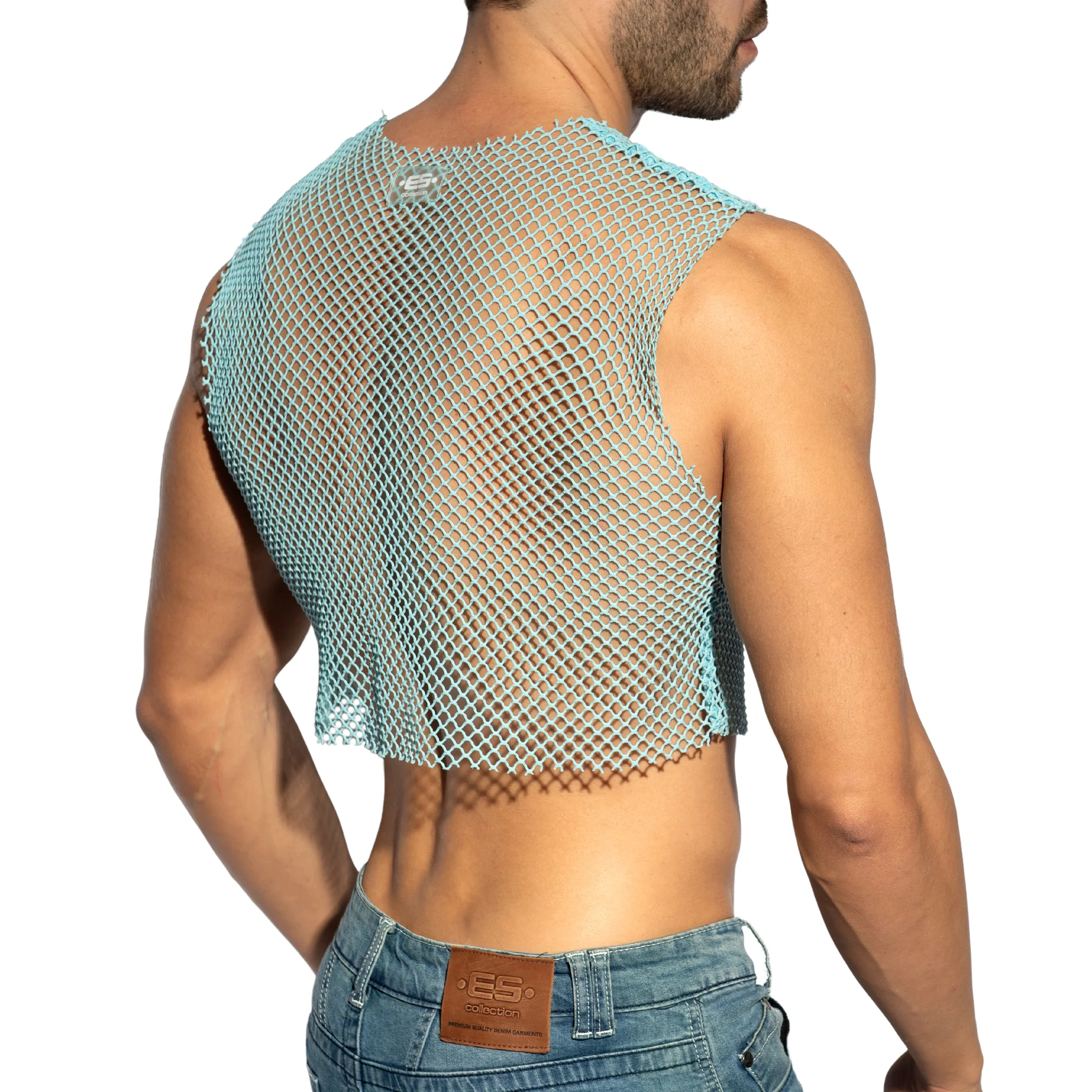 ES Collection Beachy Net Midriff Crop Top Sky Blue TS338 - Image 3
