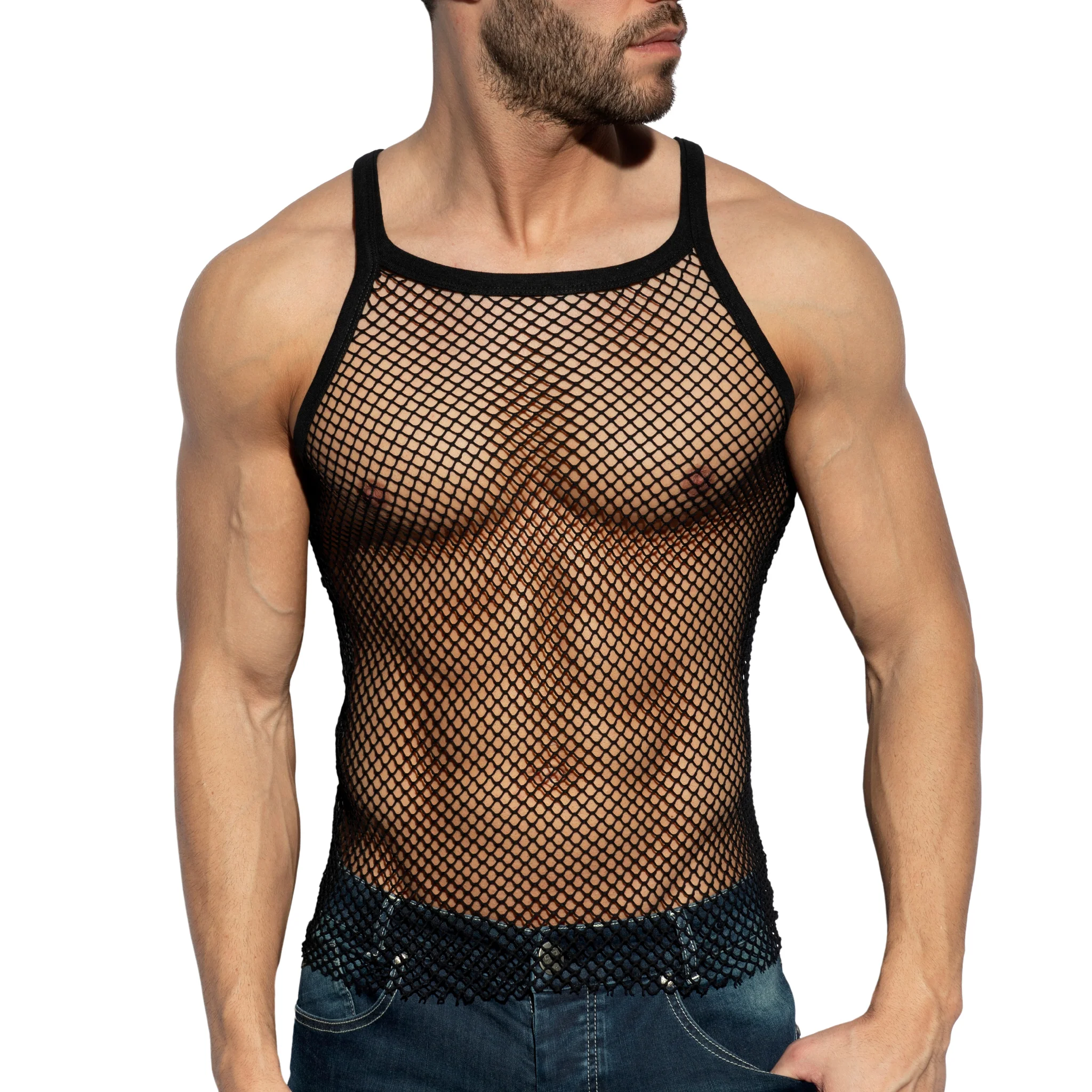 ES Collection Beachy Net Strap Tank Top Black TS336 - Image 2