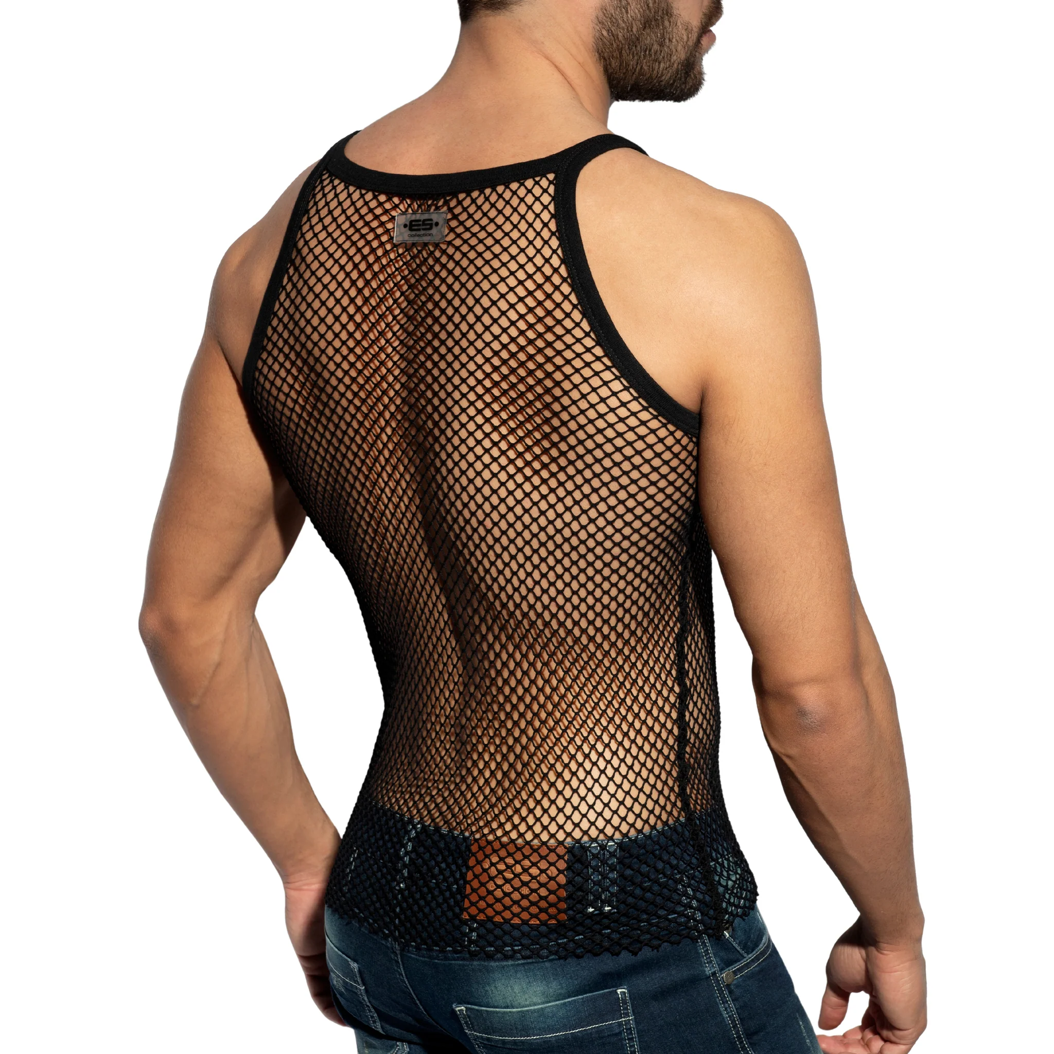 ES Collection Beachy Net Strap Tank Top Black TS336 - Image 3
