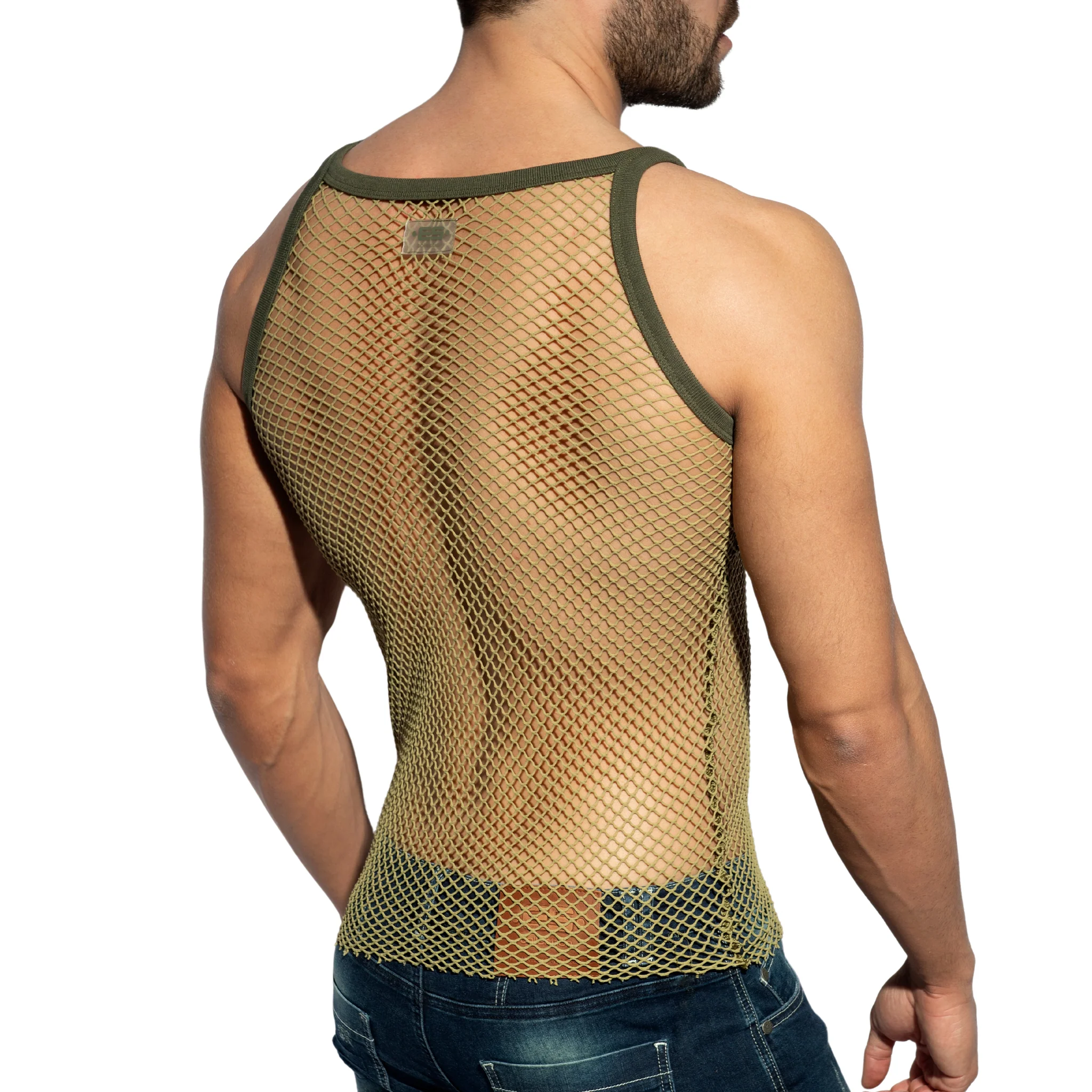 ES Collection Beachy Net Strap Tank Top Khaki TS336 - Image 3