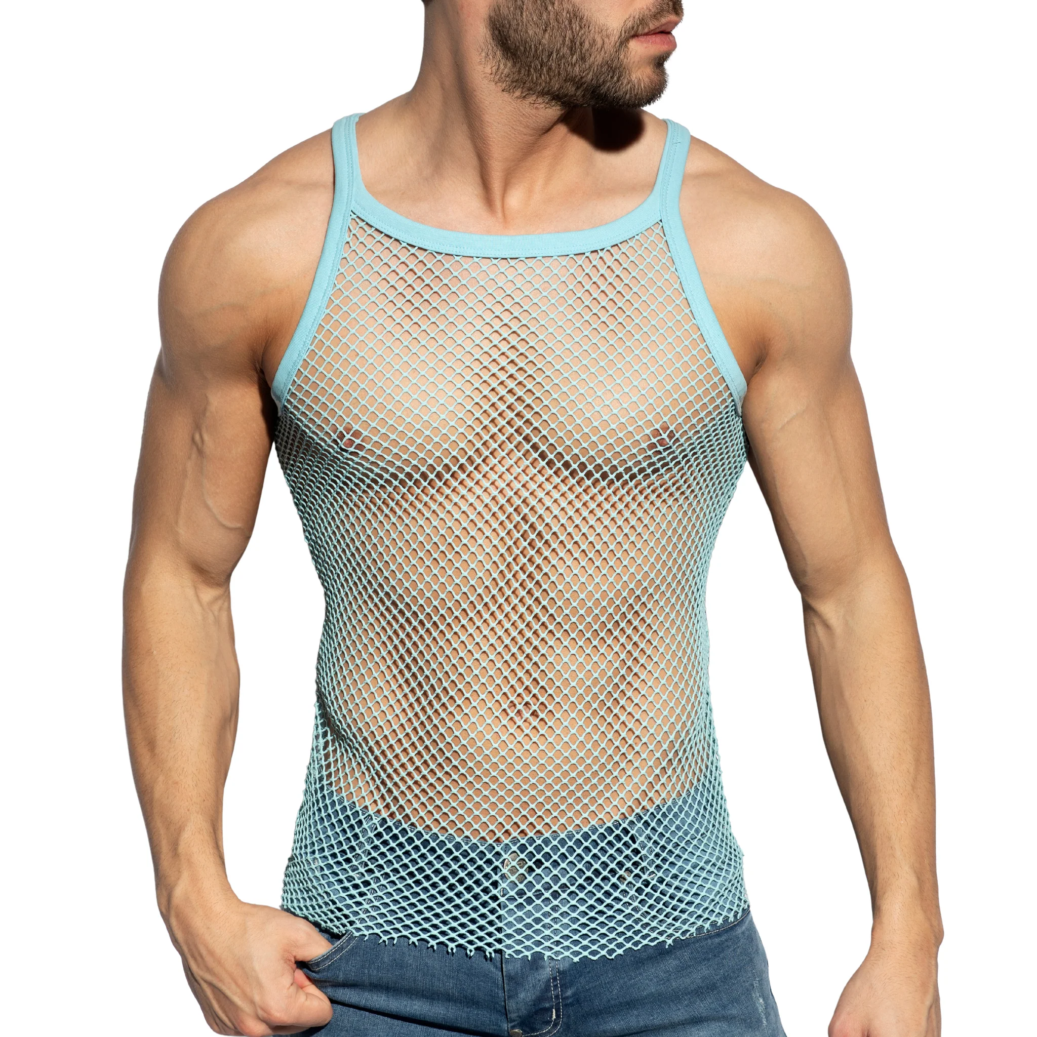 ES Collection Beachy Net Strap Tank Top Sky Blue TS336 - Image 2