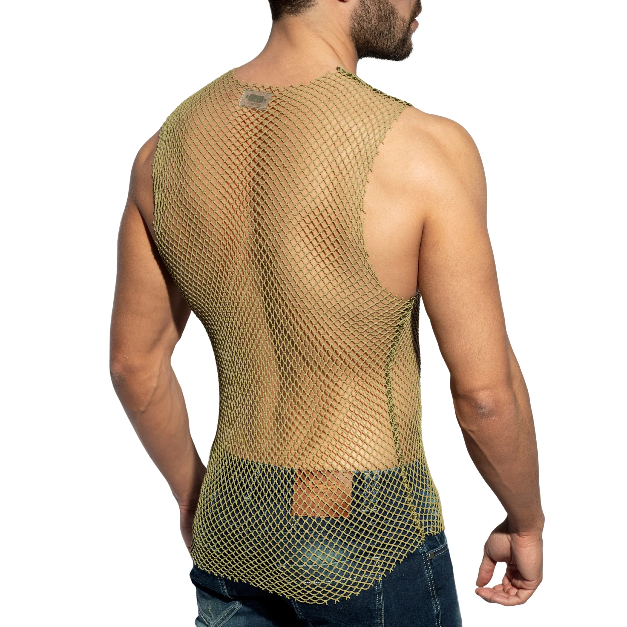 ES Collection Beachy Net Tank Top Khaki TS334 - Image 3
